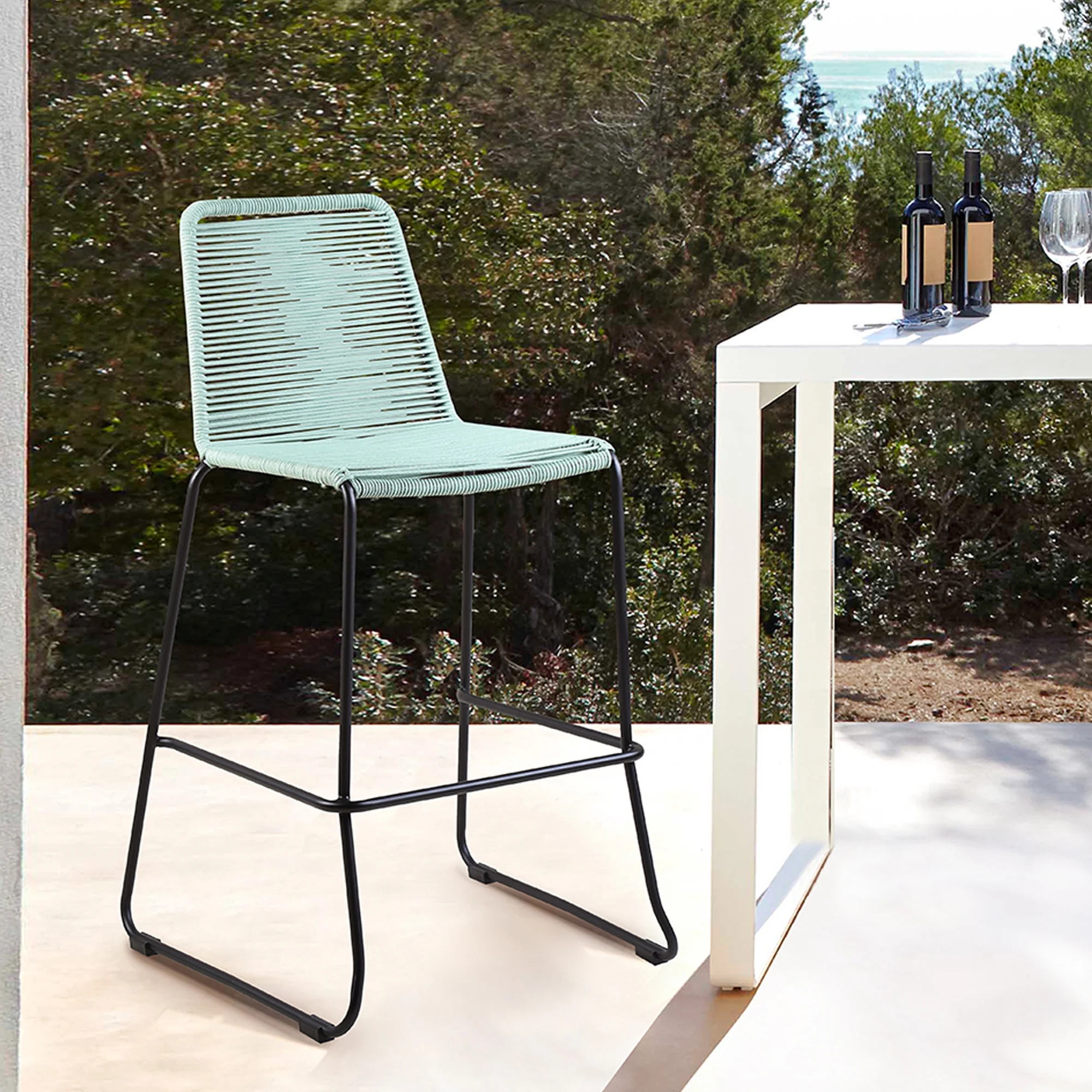 Shasta 30" and 26" Outdoor Metal and Rope Stackable Barstool By Armen Living