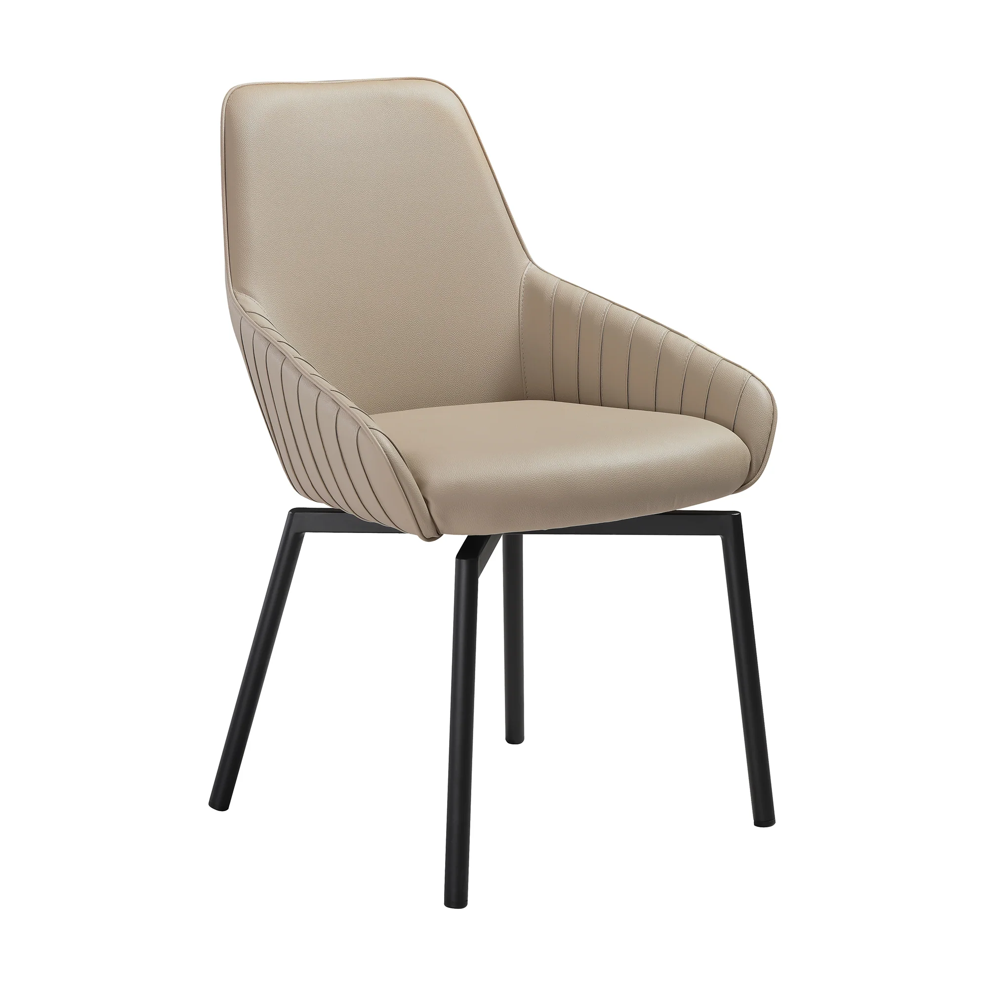Shilo Swivel Upholstered Dining Chair in Champagne Faux Leather with Black Metal Legs - Set of 2 By Armen Living - Image 4