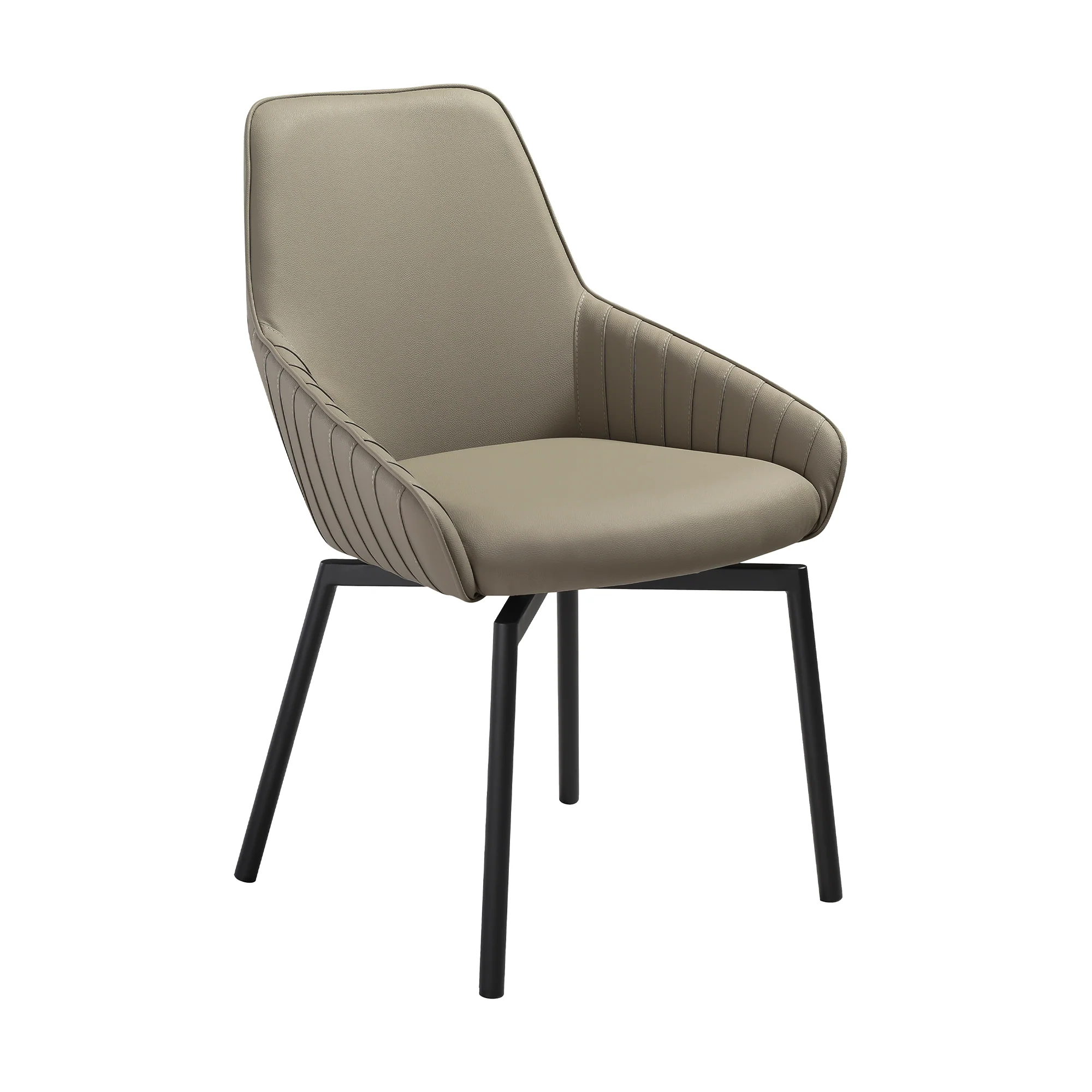 Shilo Swivel Upholstered Dining Chair in Taupe Gray Faux Leather with Black Metal Legs - Set of 2 By Armen Living - Image 4