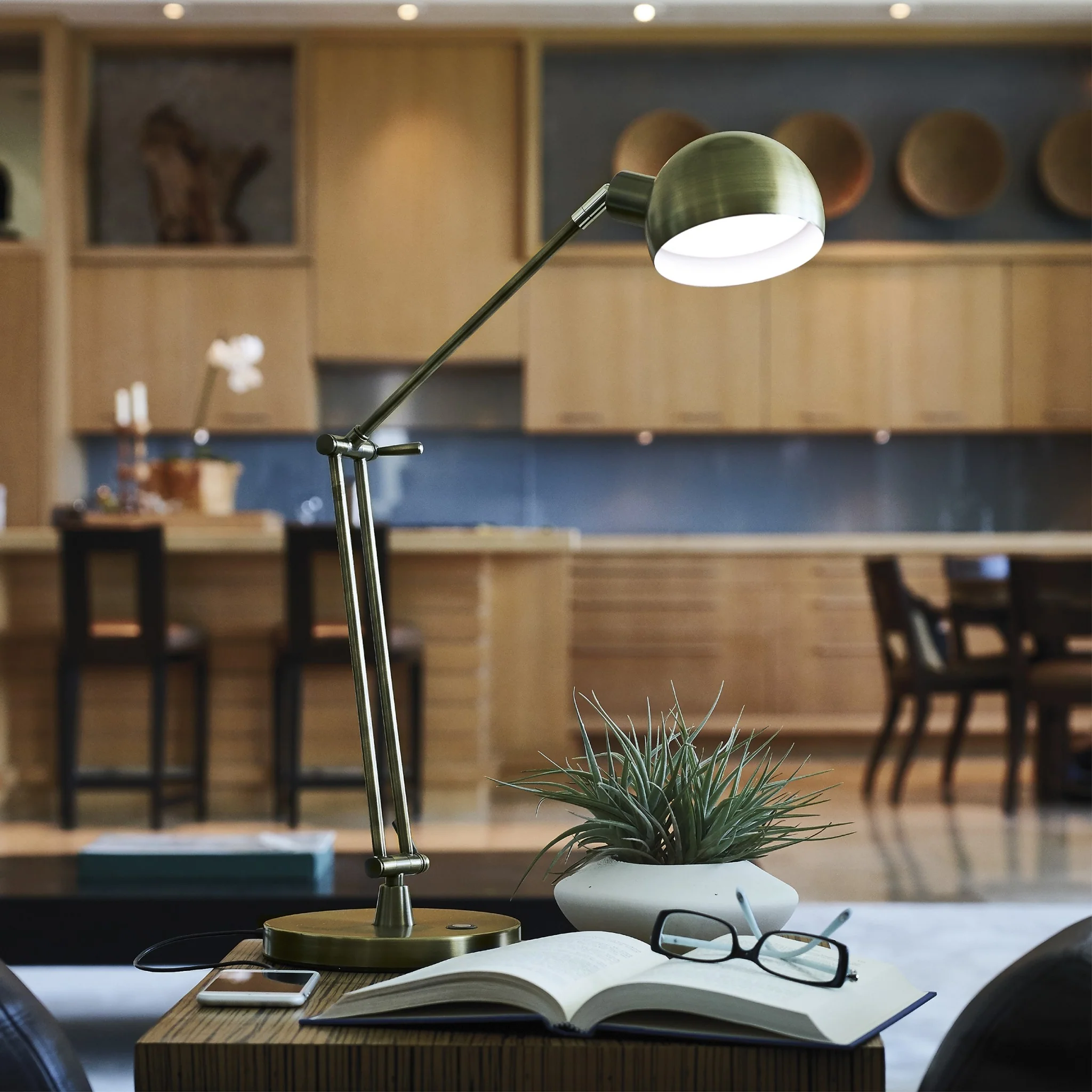 Shiny Satin Brass LED Adjustable Desk Lamp By Homeroots