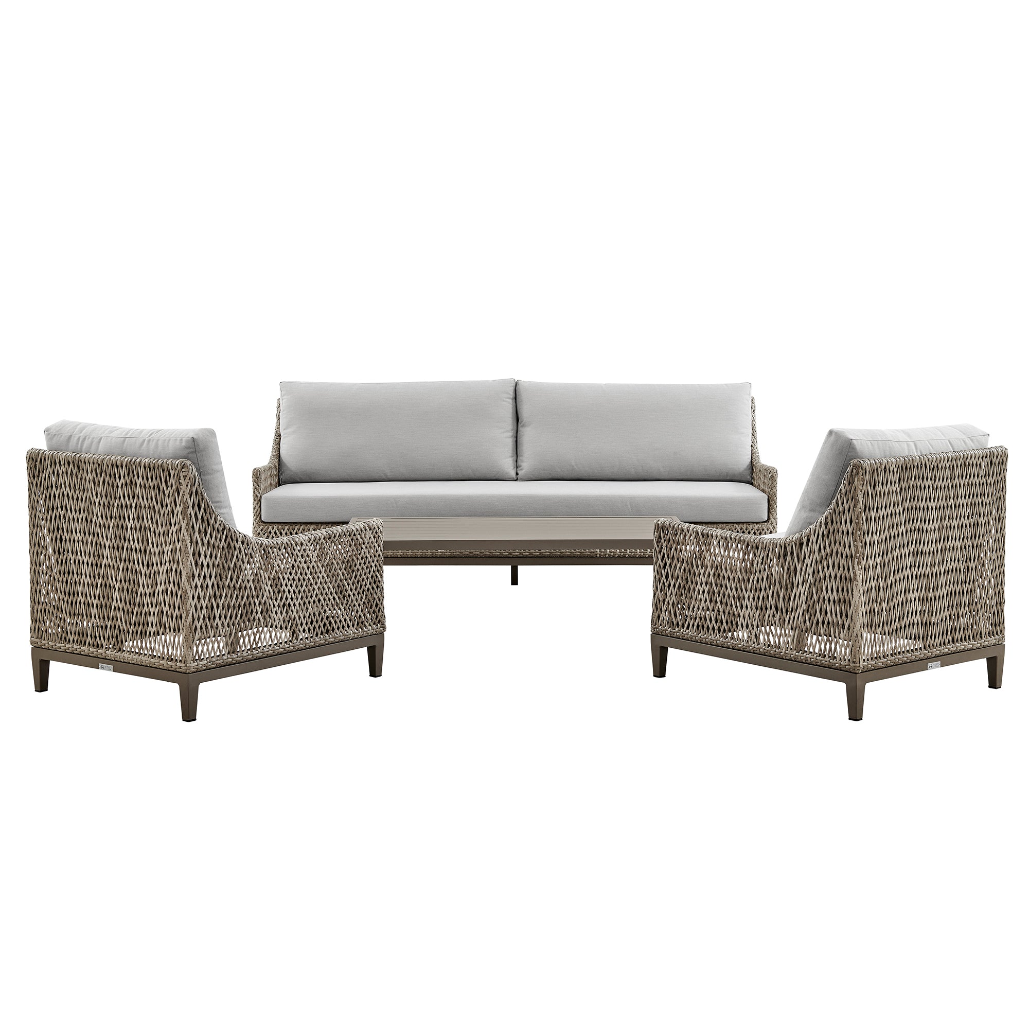 Silvana 4 Piece Outdoor Gray Fabric and Wicker Conversation Set By Armen Living - Image 2