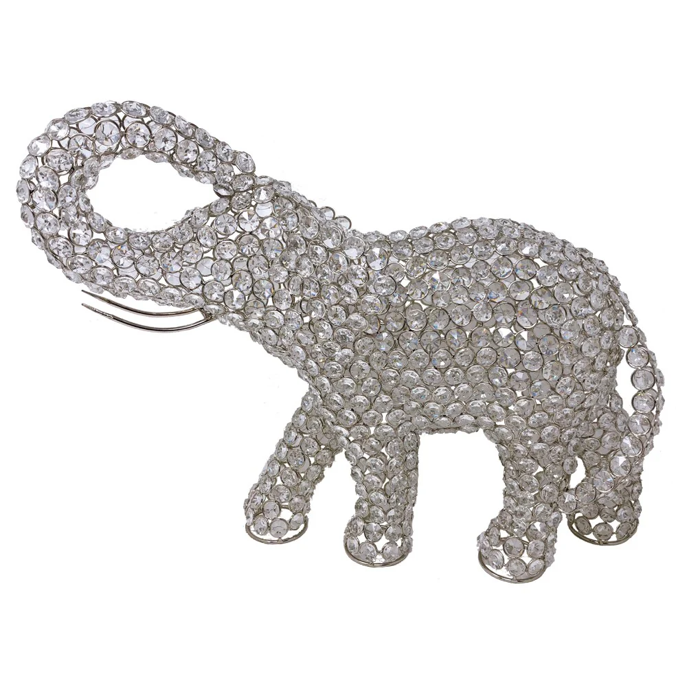 Silver and Faux Crystal Elephant Sculpture By Homeroots