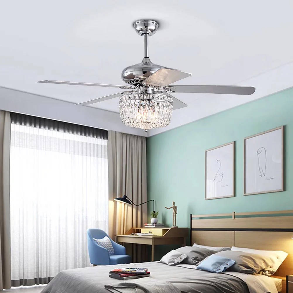 Silver And Faux Crystal Mod Chandelier Ceiling Fan By Homeroots