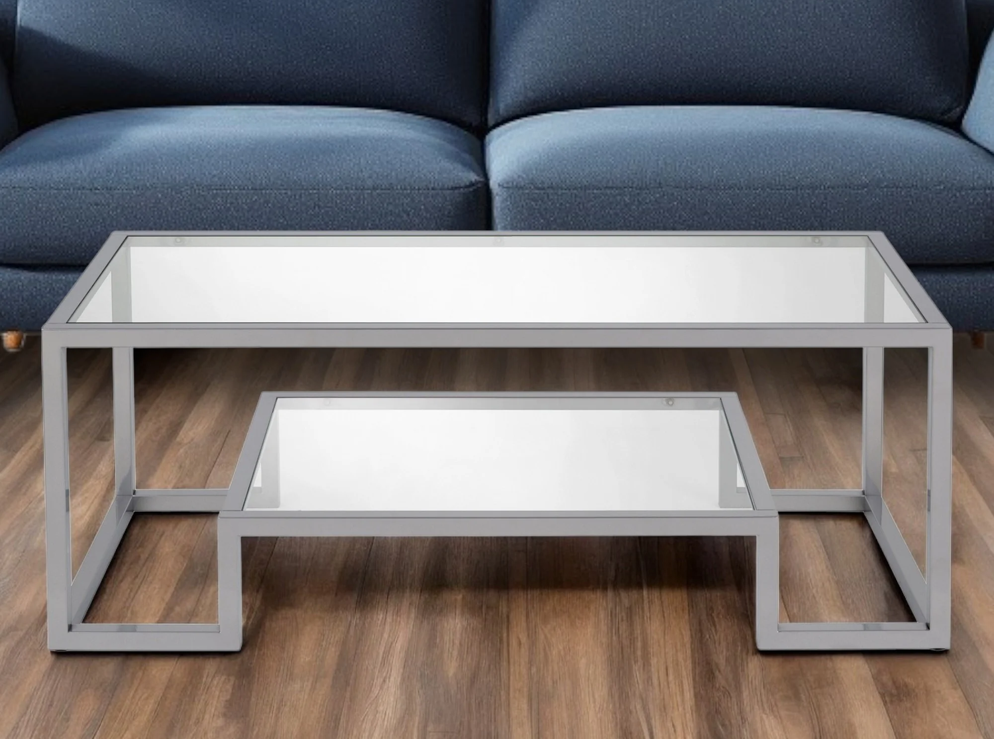 Silver Glass And Steel Coffee Table With Shelf By Homeroots