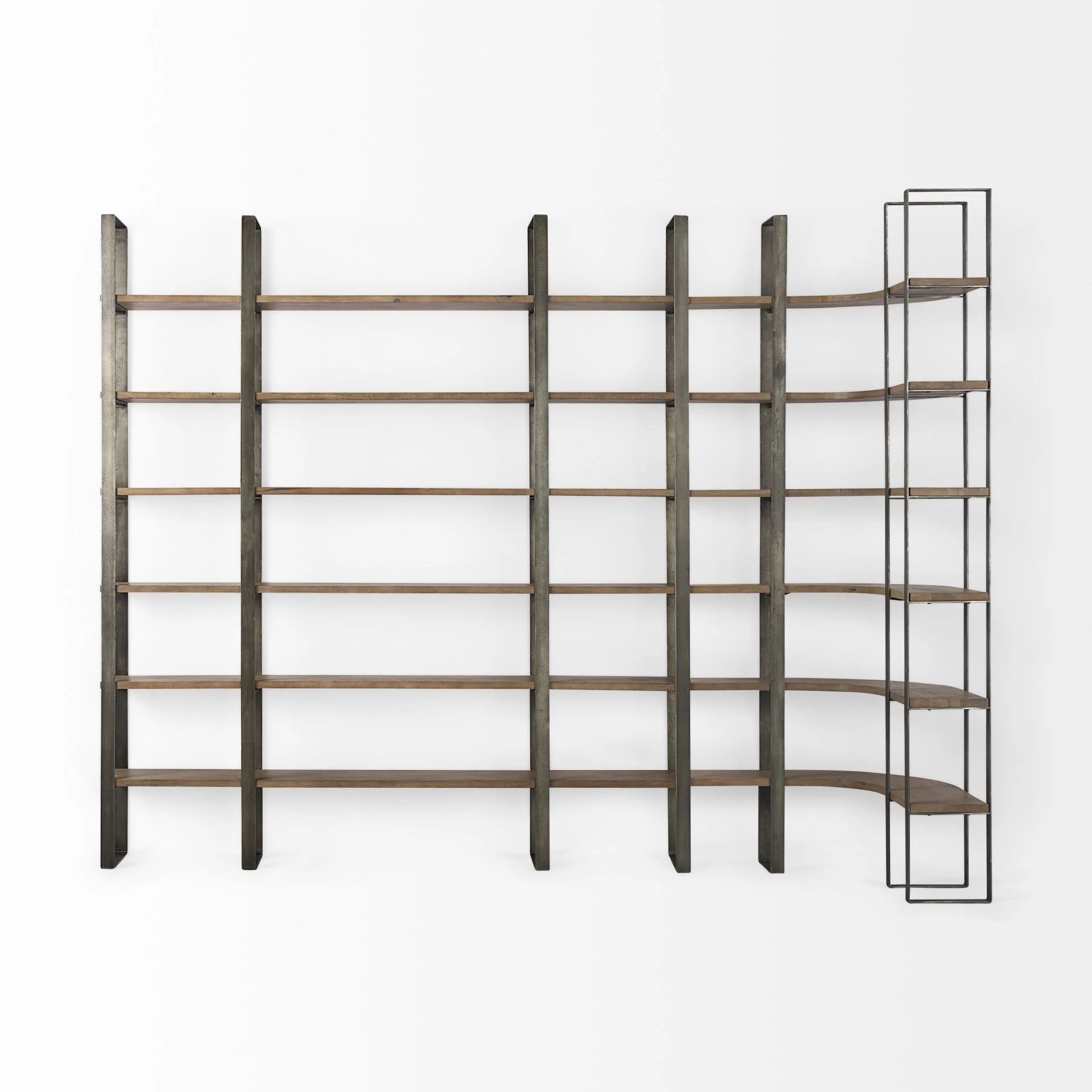Silver Iron Framed Curved Wooden Shelving Unit By Homeroots - Image 4