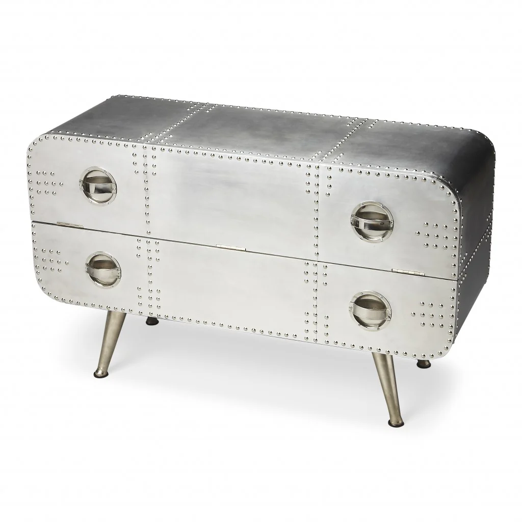 Silver Metal Two Drawer Chest By Homeroots