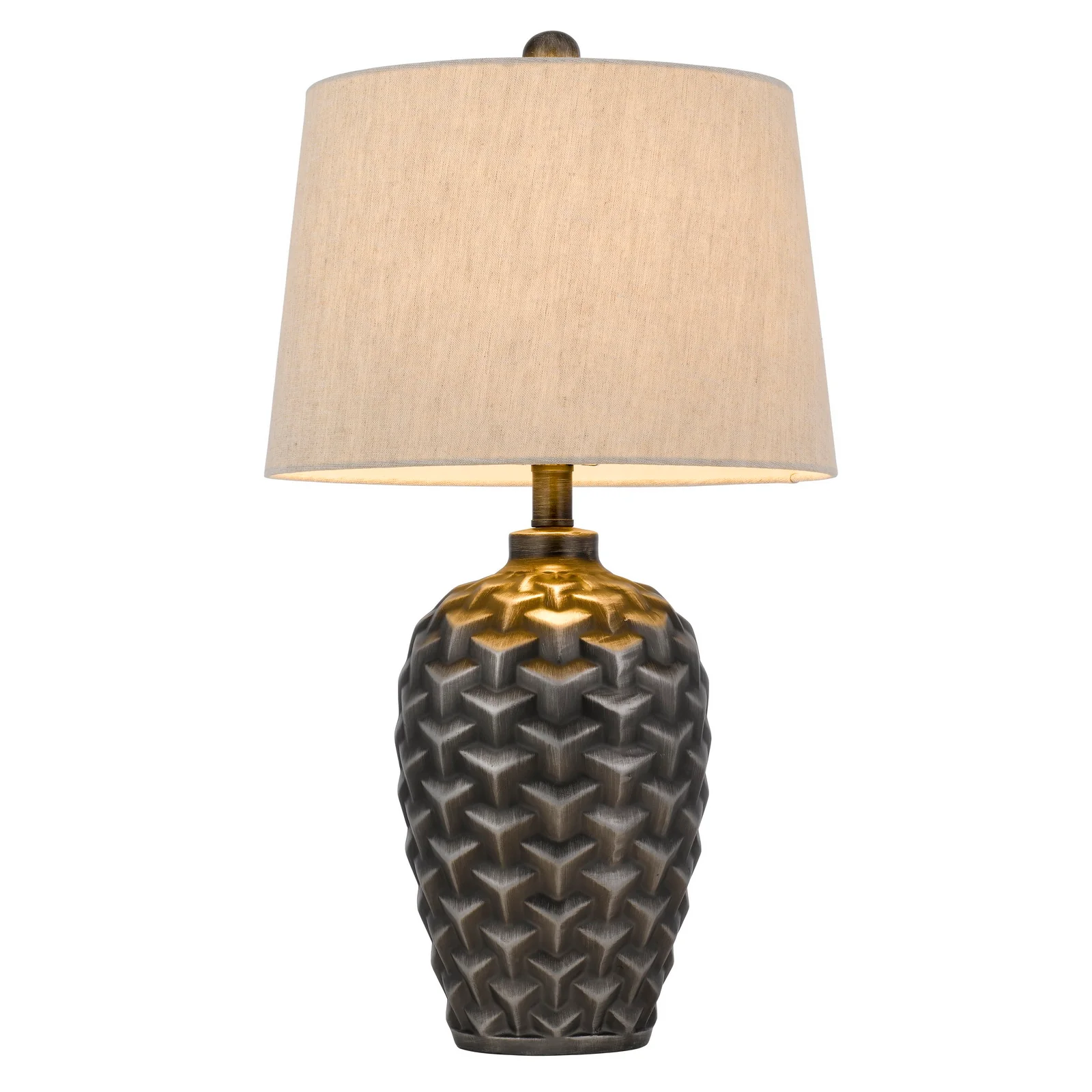 Silver Metallic Table Lamp With Gray Empire Shade By Homeroots