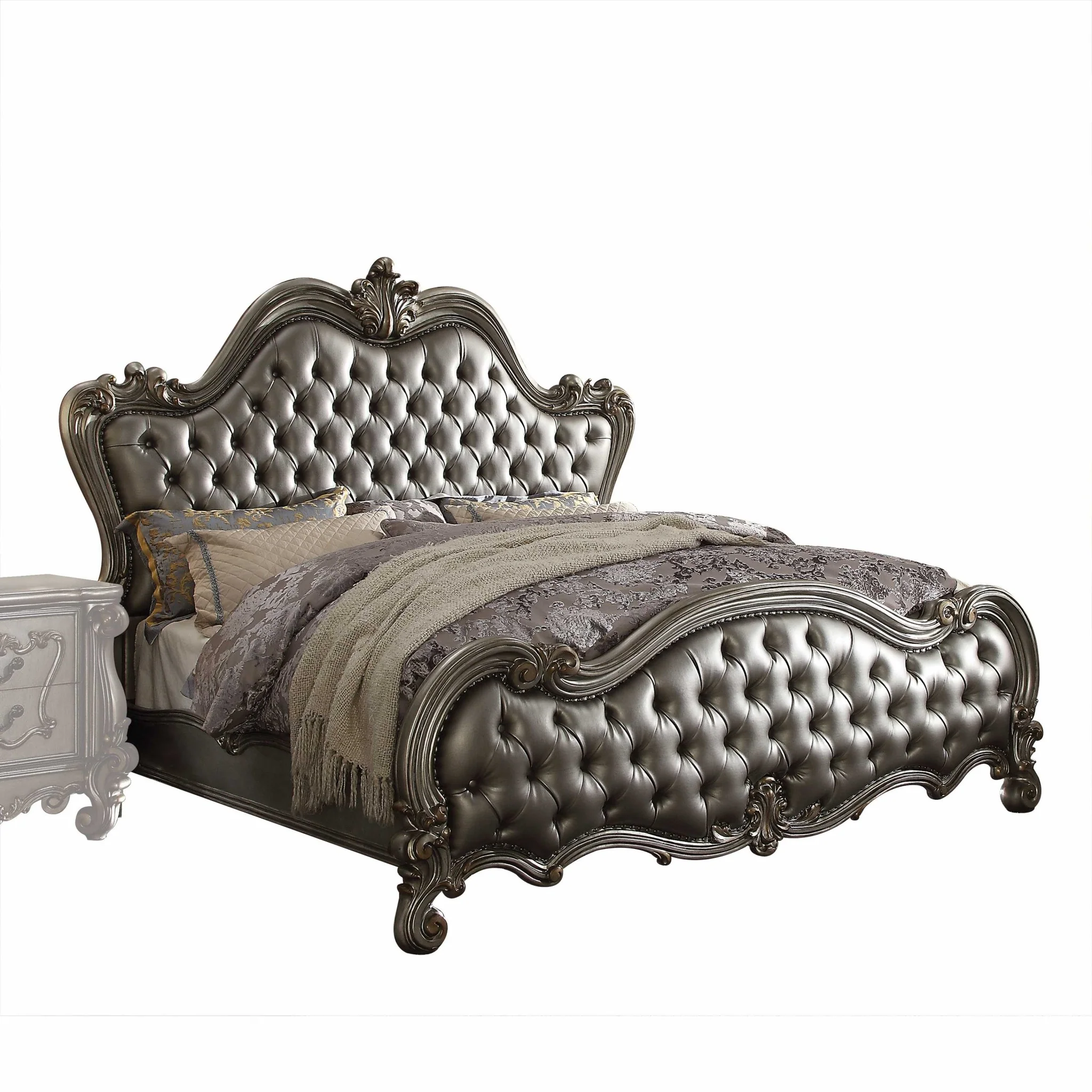 Silver Pu Antique Platinum Upholstery Poly Resin Queen Bed By Homeroots - Image 2