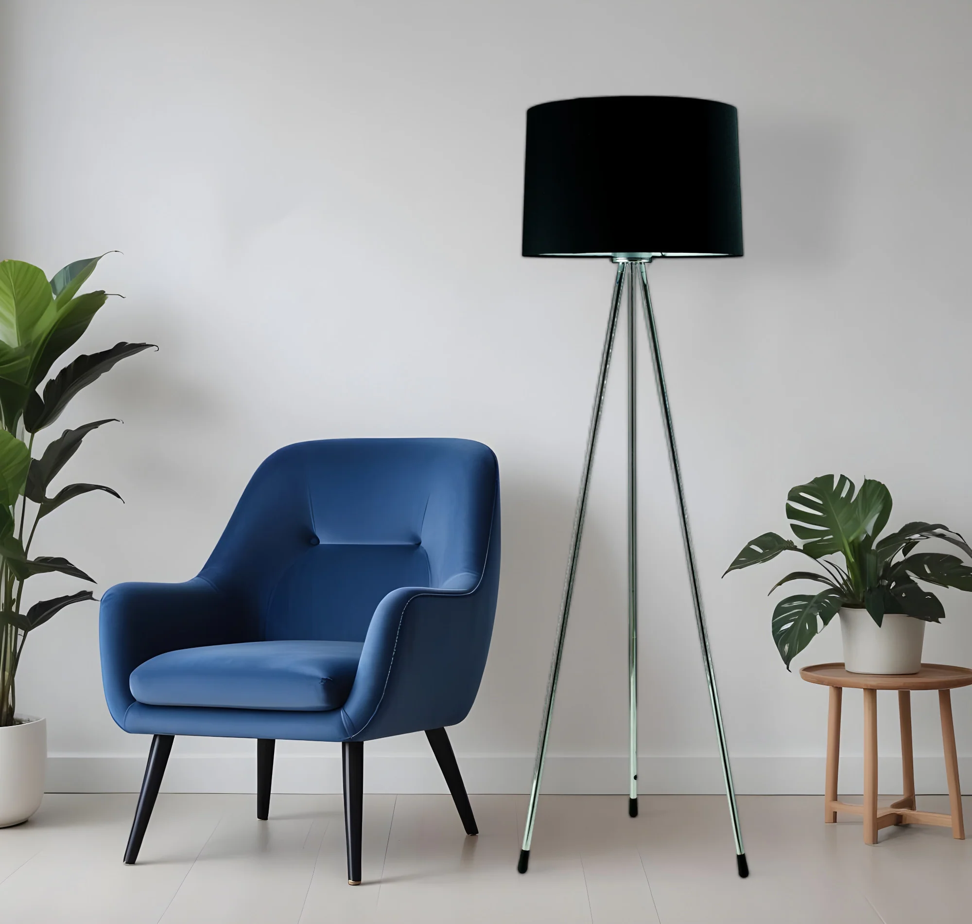 Silver Tripod Floor Lamp With Black Fabric Drum Shade By Homeroots