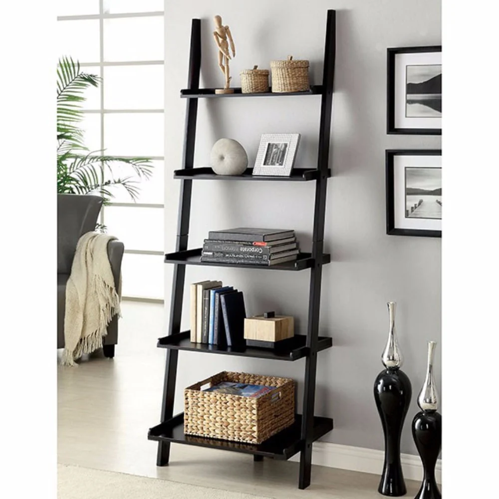 Sion Contemporary Ladder Shelf, Black Finish By Benzara