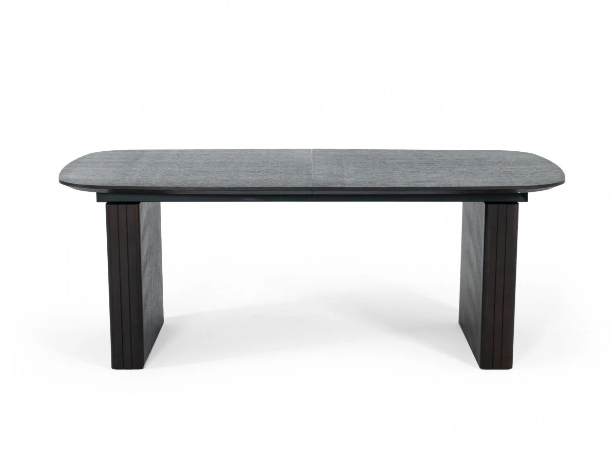 Smoked Rectangular Manufactured Wood Self-Storing Leaf Dining Table By Homeroots