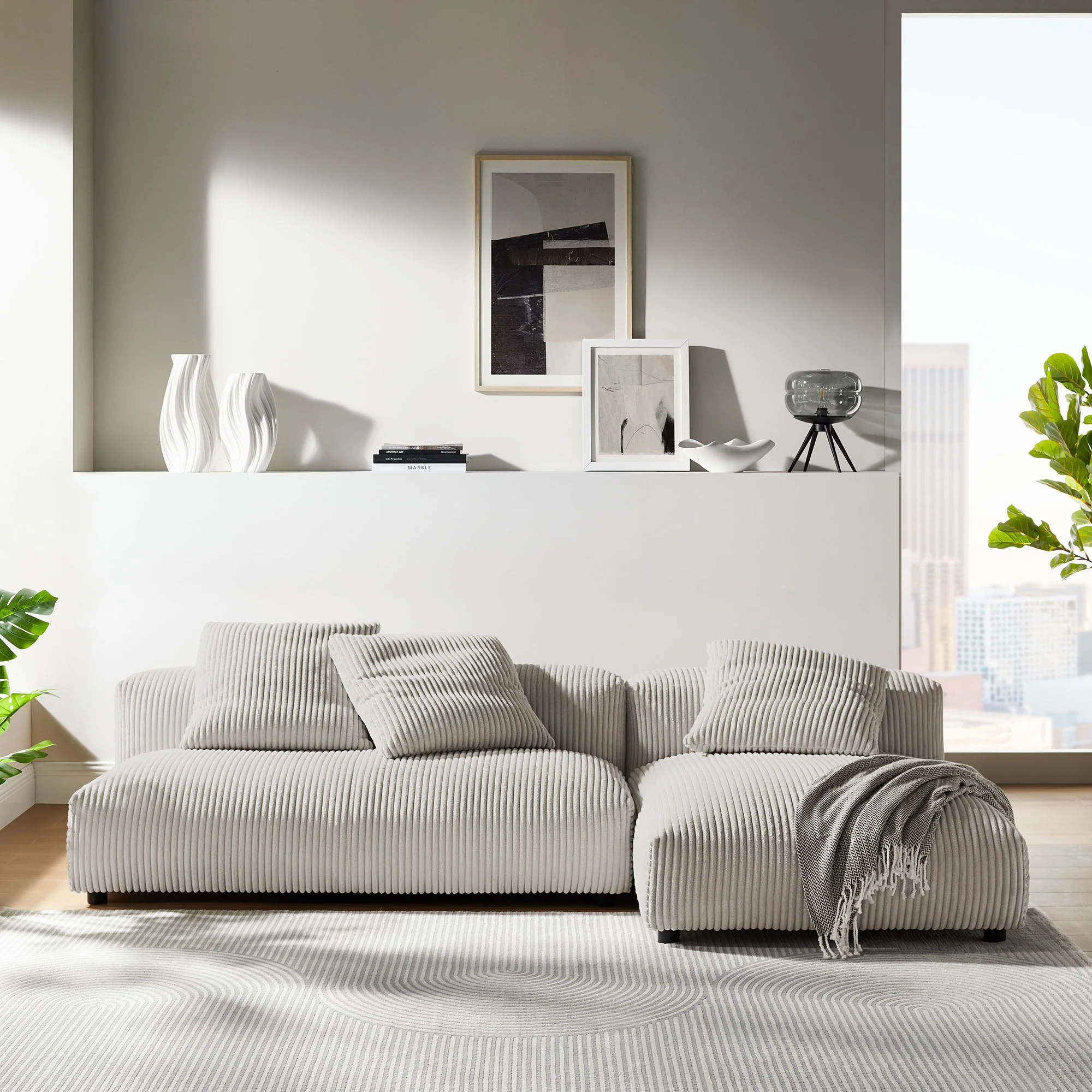Solace 2-Piece Modular Corduroy Upholstered Sectional Sofa With Chaise by Modway