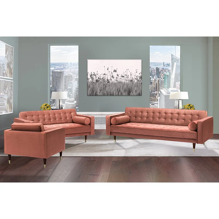 Somerset Blush Velvet Mid Century Modern Sofa Seating Set By Armen Living