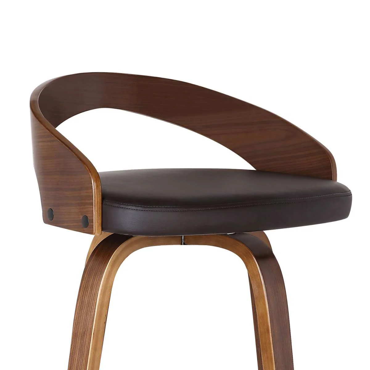 Sonia 26" Counter Height Swivel Brown Faux Leather and Walnut Wood Bar Stool By Armen Living - Image 4