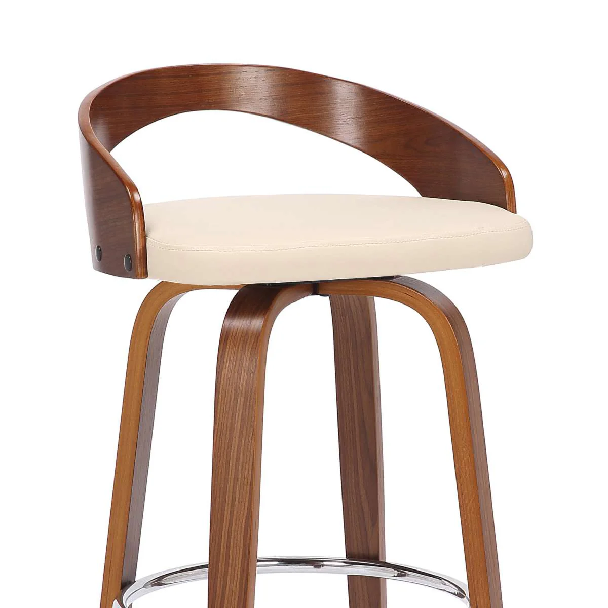 Sonia 26" Counter Height Swivel Cream Faux Leather and Walnut Wood Bar Stool By Armen Living - Image 5
