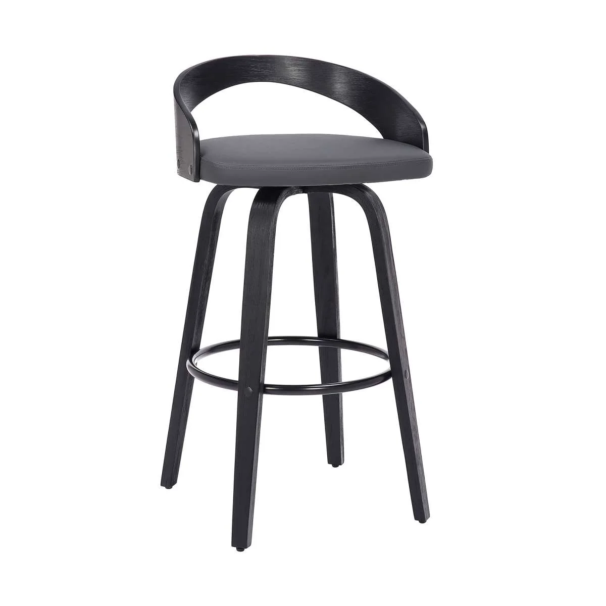 Sonia 26" Counter Height Swivel Grey Faux Leather and Black Wood Bar Stool By Armen Living