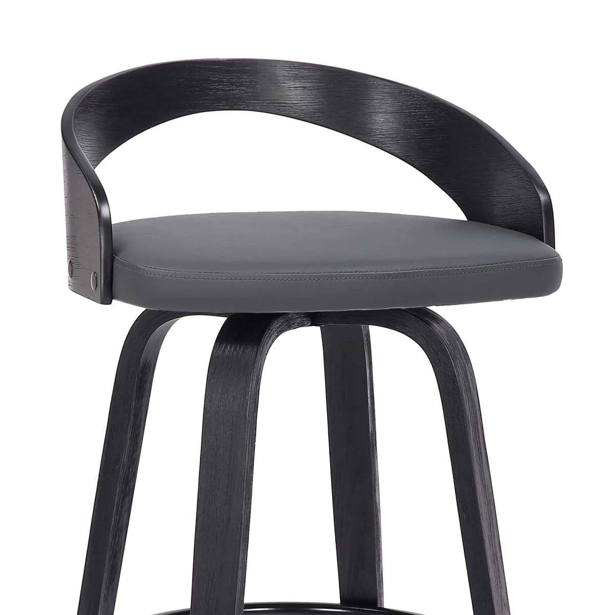 Sonia 26" Counter Height Swivel Grey Faux Leather and Black Wood Bar Stool By Armen Living - Image 5