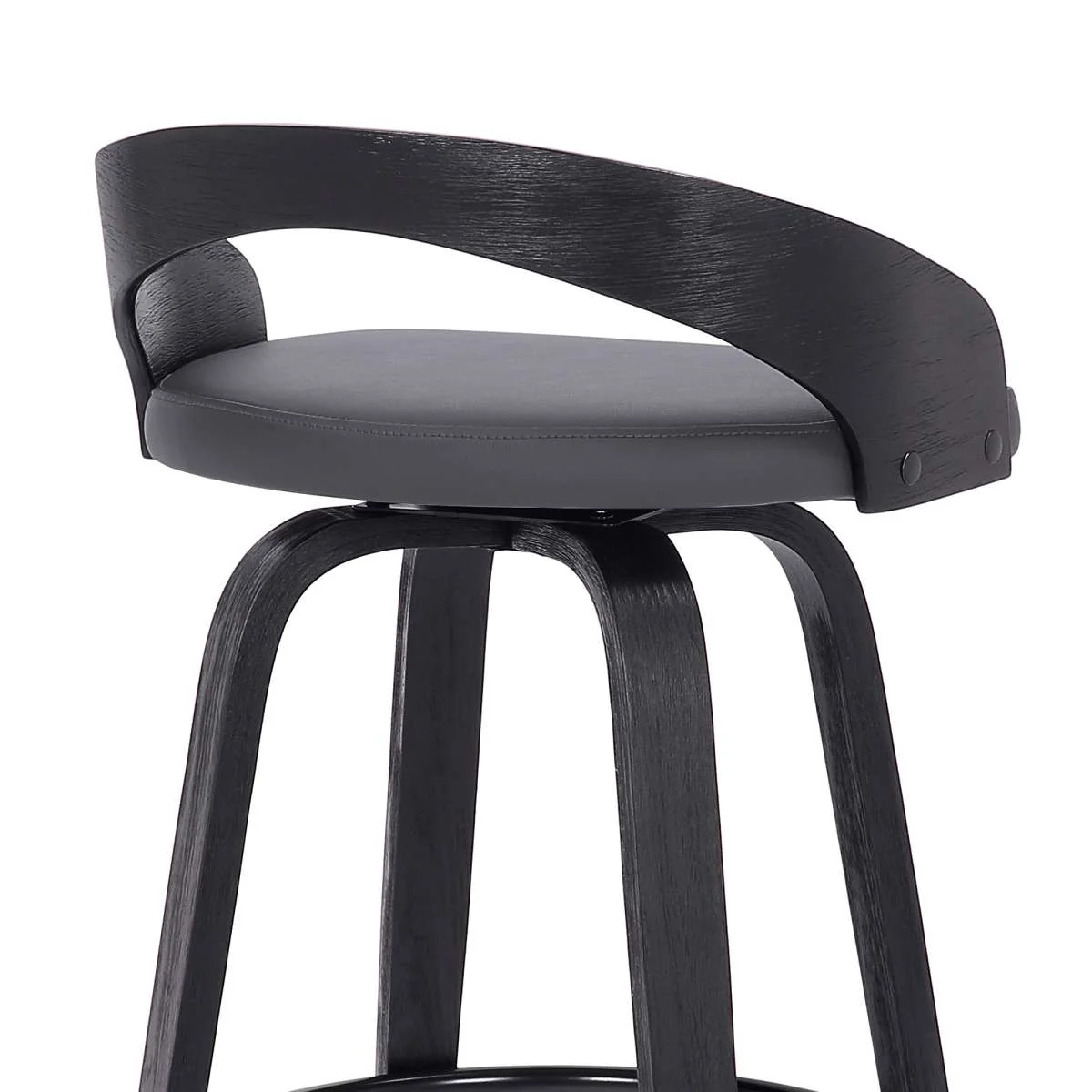 Sonia 26" Counter Height Swivel Grey Faux Leather and Black Wood Bar Stool By Armen Living - Image 6