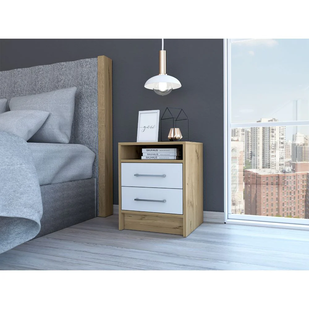 Sophisticated and Stylish White and Light Oak Nightstand By Homeroots