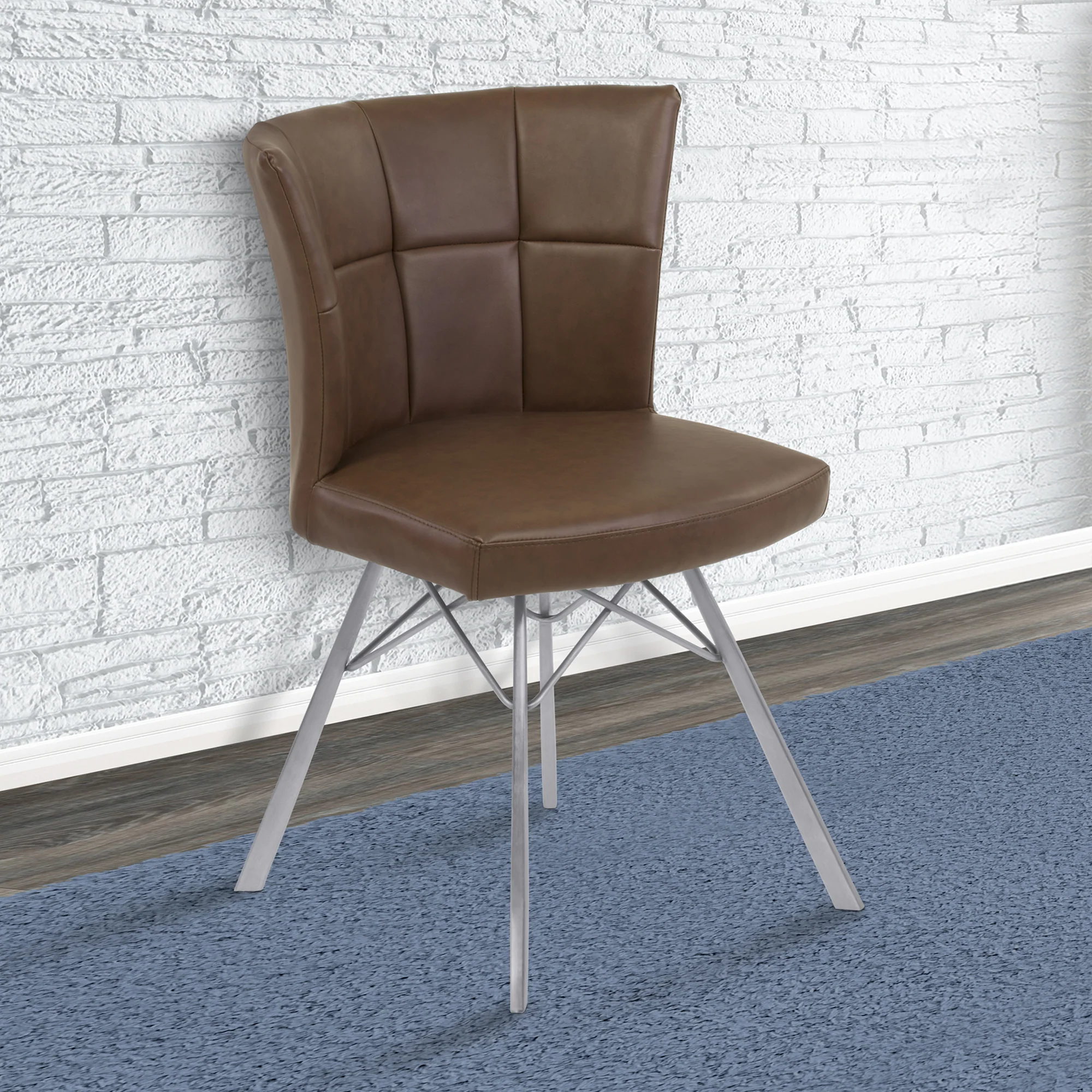 Spago Contemporary Dining Chair in Vintage Coffee Faux Leather with Brushed Stainless Steel Finish - Set of 2 By Armen Living