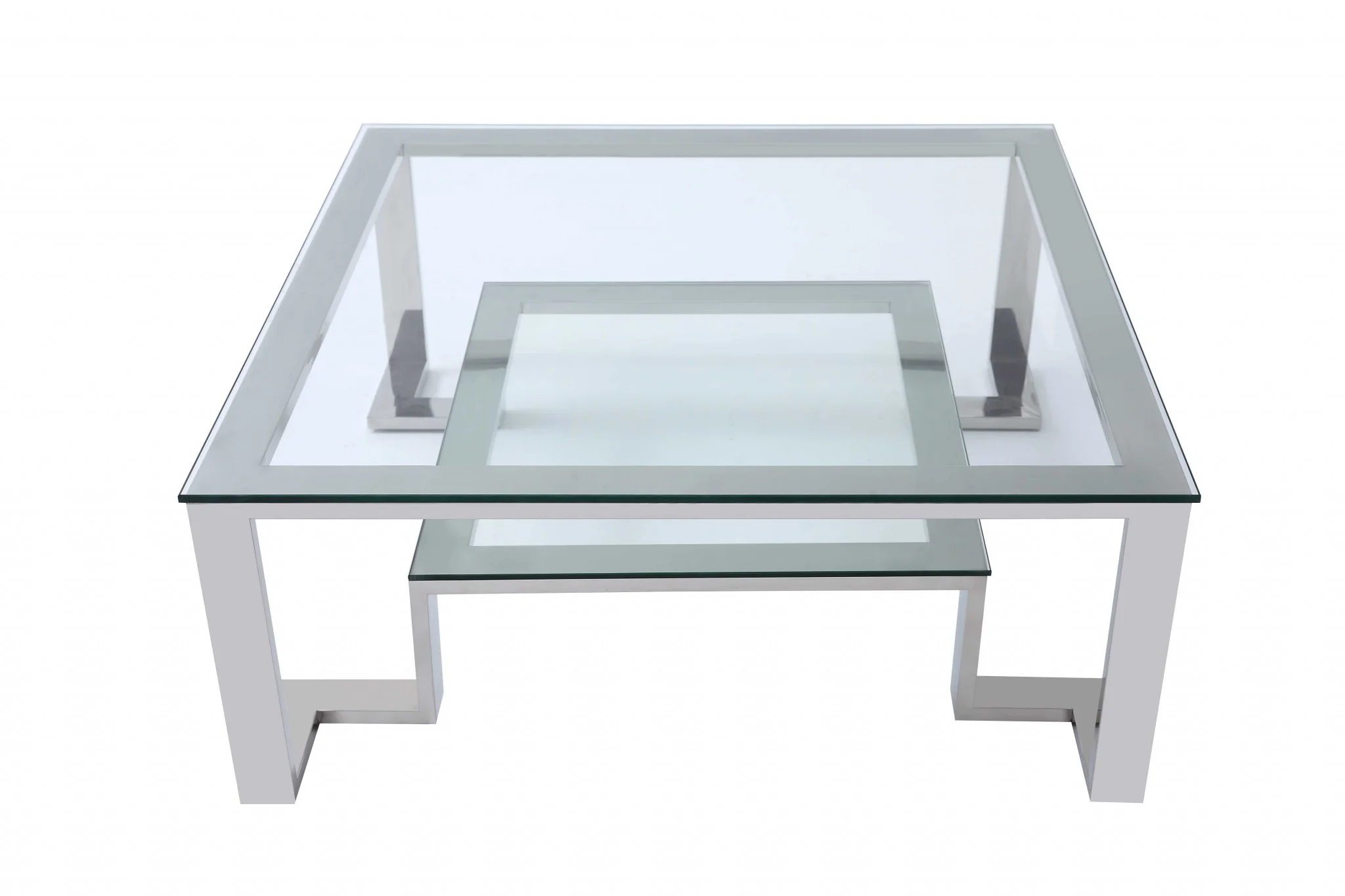 Square Clear Glass Coffee Table with Stainless Steel Base By Homeroots