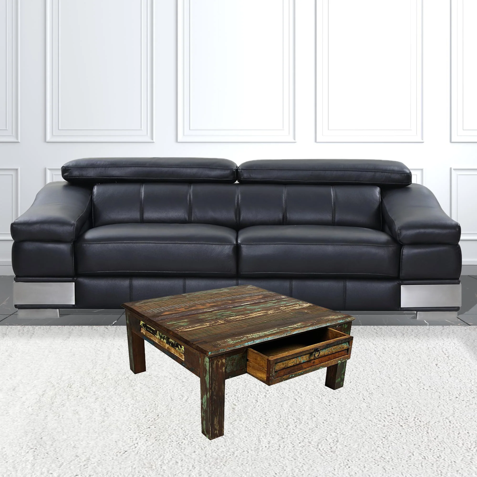 Square Distressed Wooden Coffee Table By Homeroots - Image 3