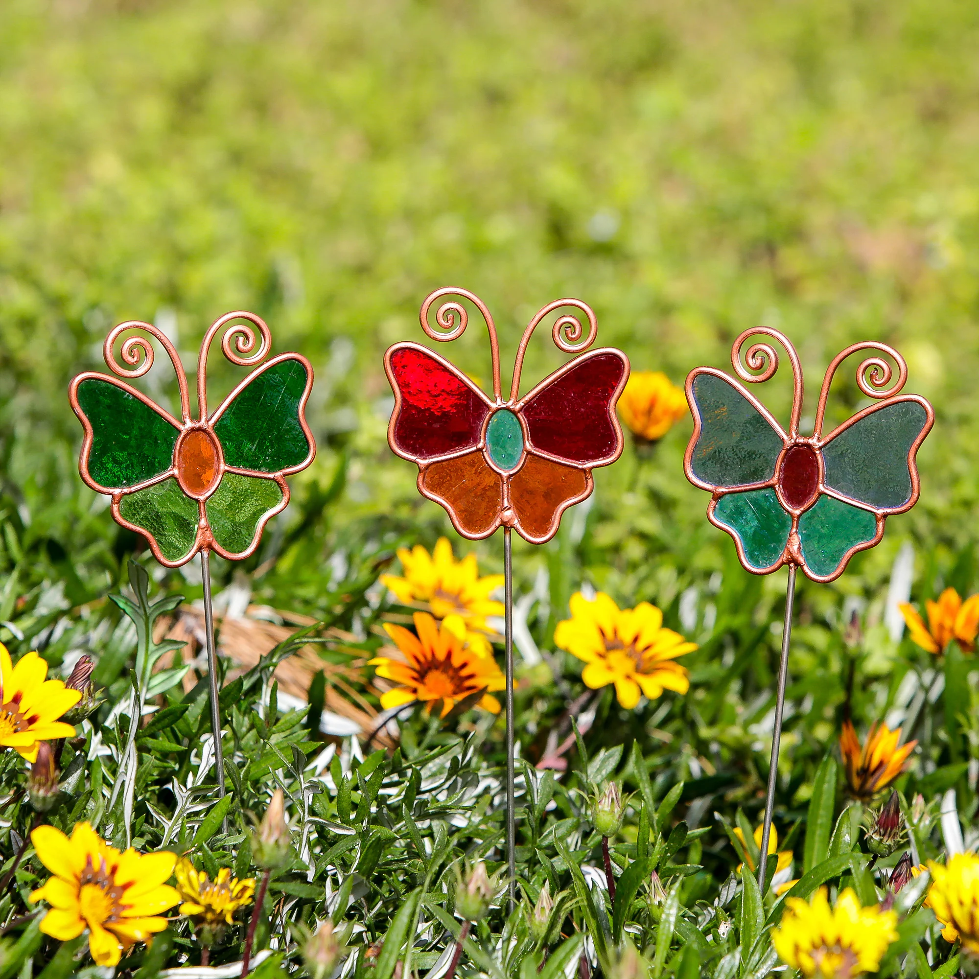 Stained Glass Pot Stakes - Butterfly 16"H Set of 6 By Garden Age Supply