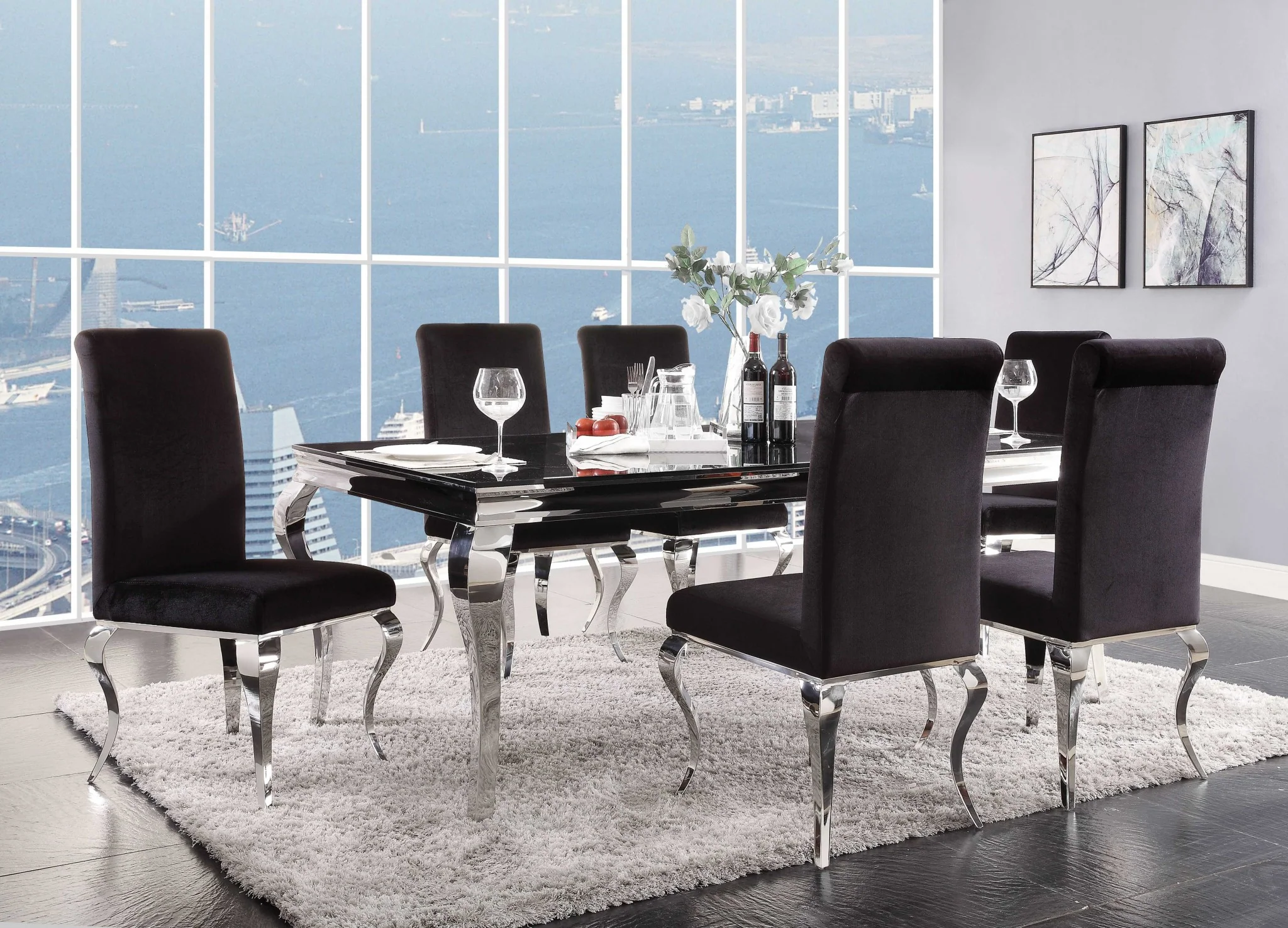 Stainless Steel Black Glass Dining Table By Homeroots