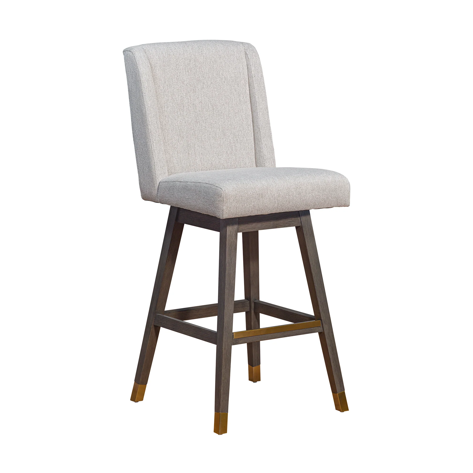 Stancoste Swivel Bar Stool in Grey Oak Wood Finish with Taupe Fabric By Armen Living - Image 2