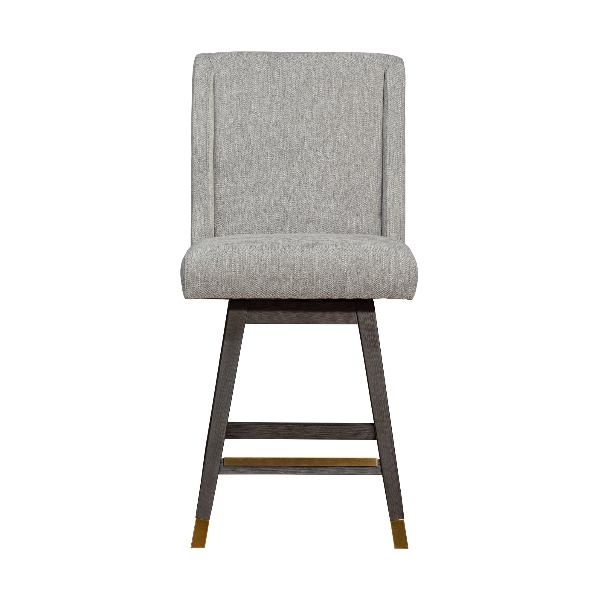 Stancoste Swivel Counter Stool in Grey Oak Wood Finish with Mocha Fabric By Armen Living - Image 4