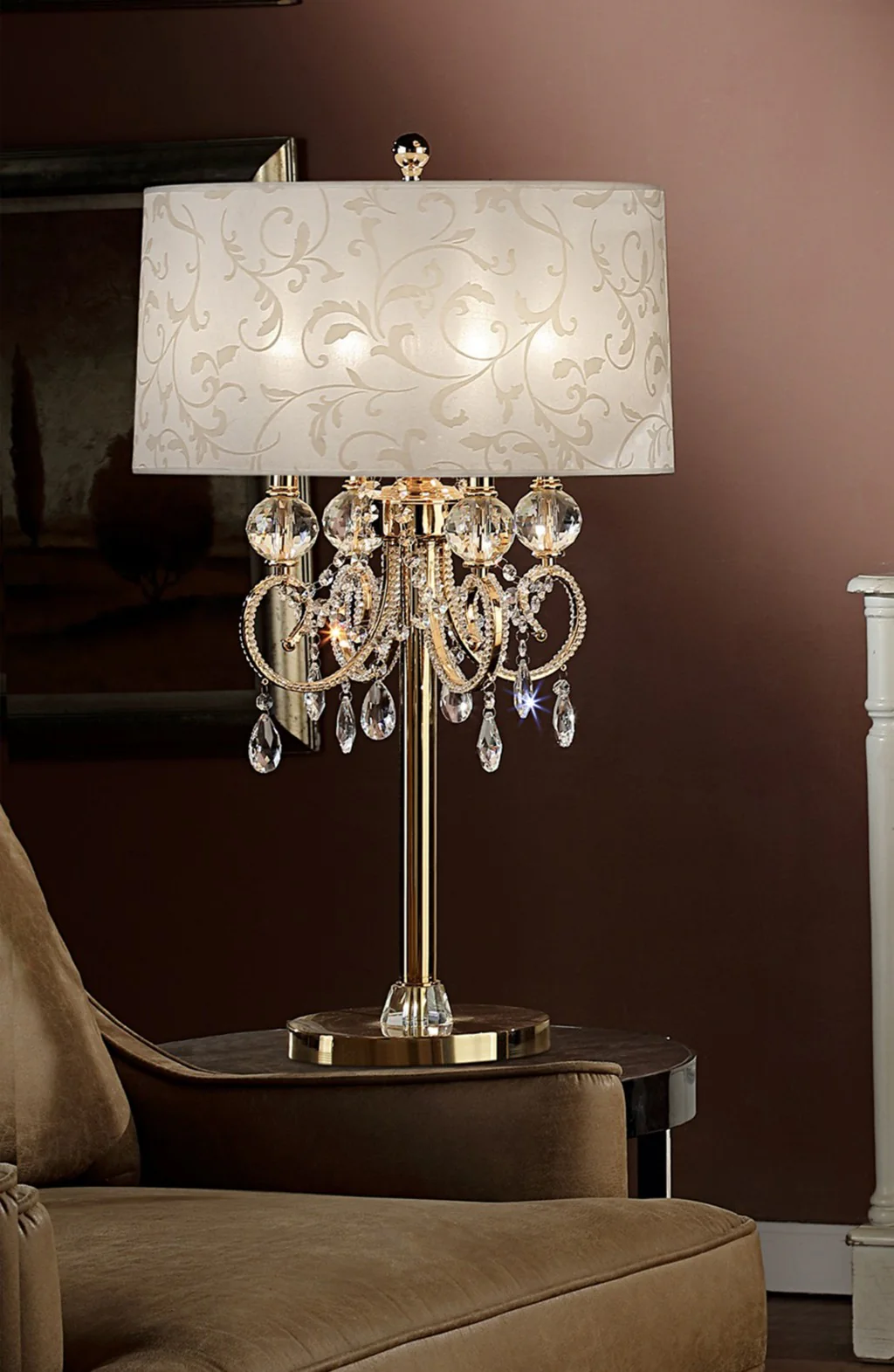 Stunning Brass Gold Finish Table Lamp with Crystal Accents By Homeroots