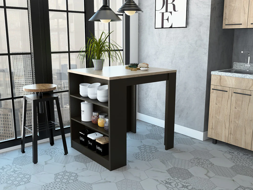 Stylish Black Wengue and Pine Kitchen Counter and Dining Table Combination By Homeroots