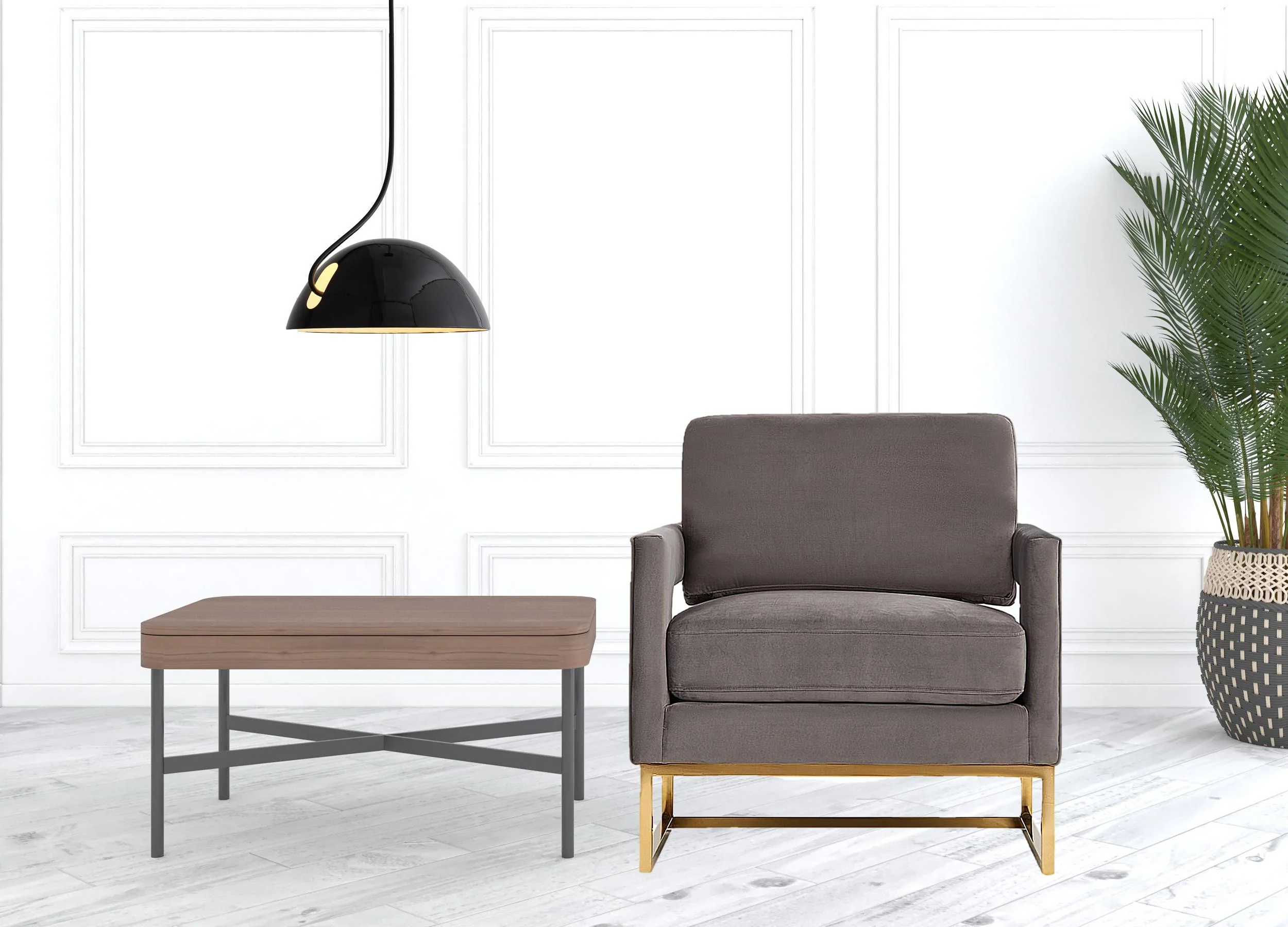 Stylish Grey Velvet And Gold Steel Chair By Homeroots
