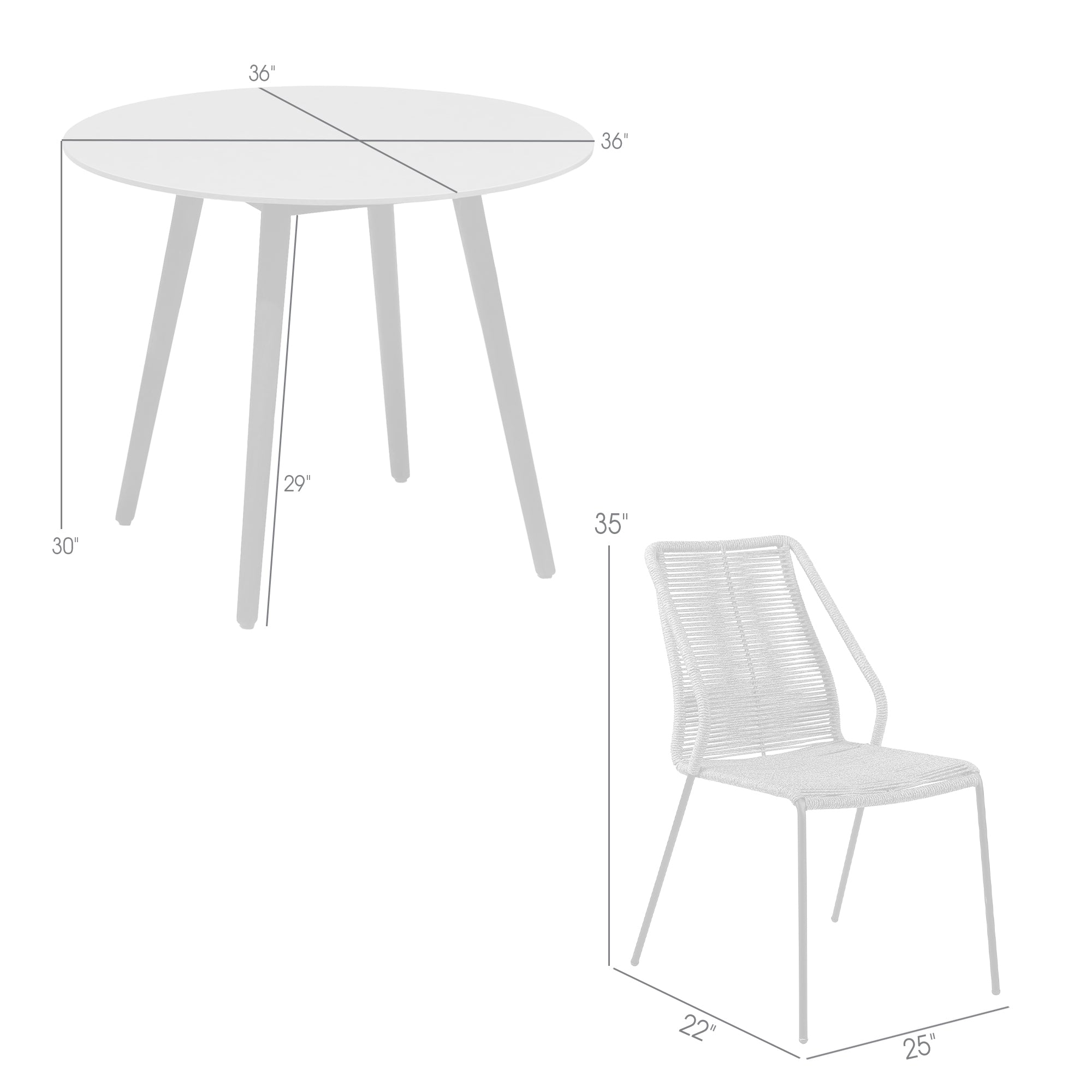 Sydney and Clip 3 Piece Outdoor Patio 36" Dining Set in Black Eucalyptus Wood and Grey Rope By Armen Living - Image 9
