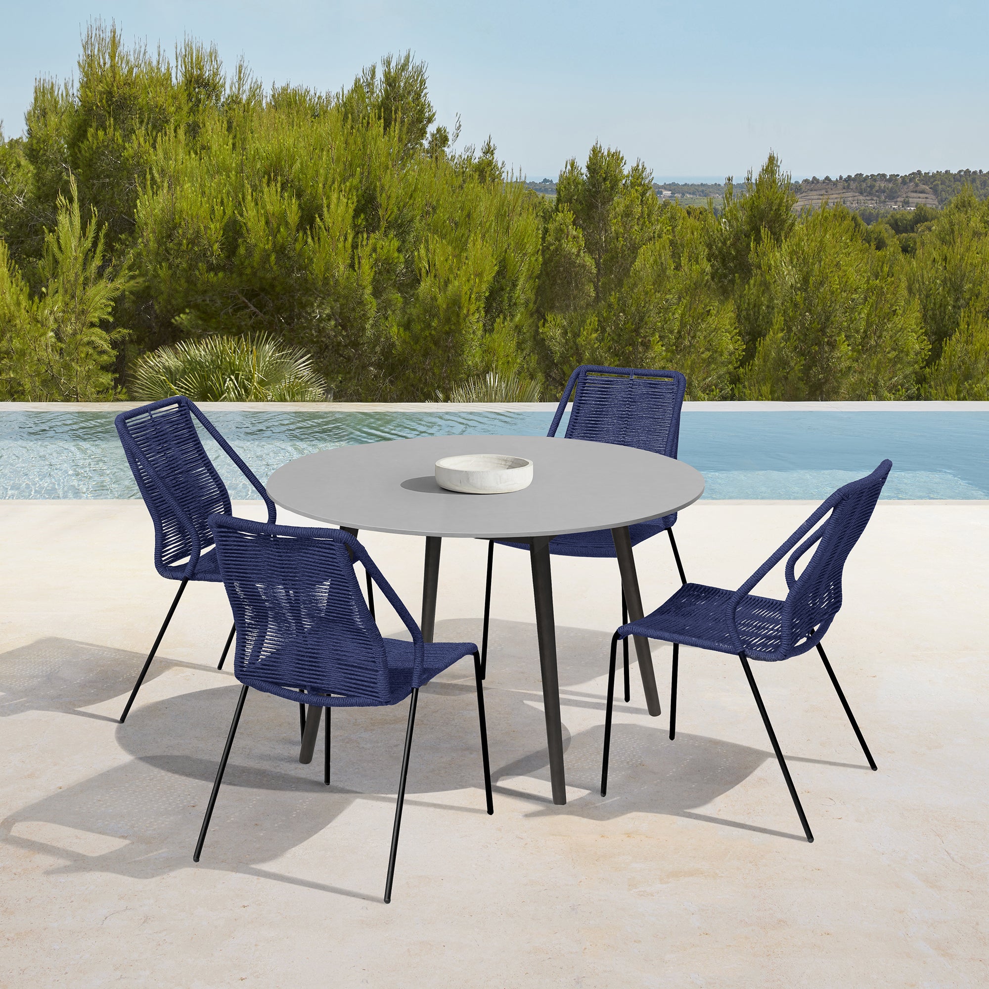 Sydney and Clip Outdoor Patio 5 Piece Dining Set in Black Rope with Black Eucalyptus Wood By Armen Living - Image 11