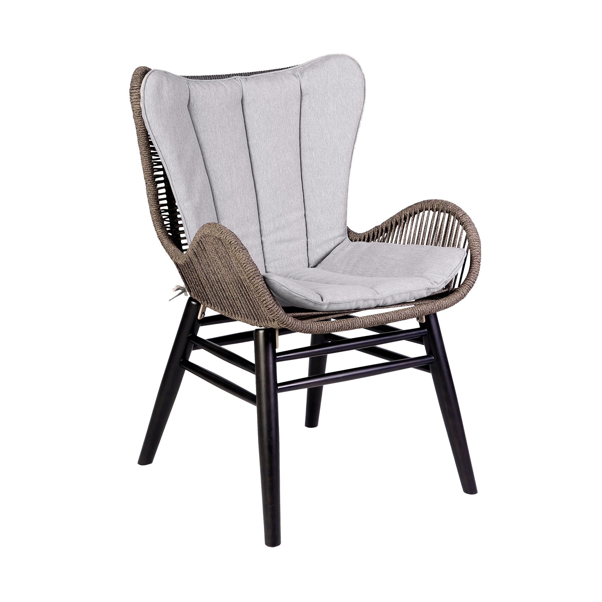 Sydney and Fanny 5 Piece Outdoor Patio Dining Set in Dark Eucalyptus Wood with Truffle Rope and Grey Cushions By Armen Living - Image 3