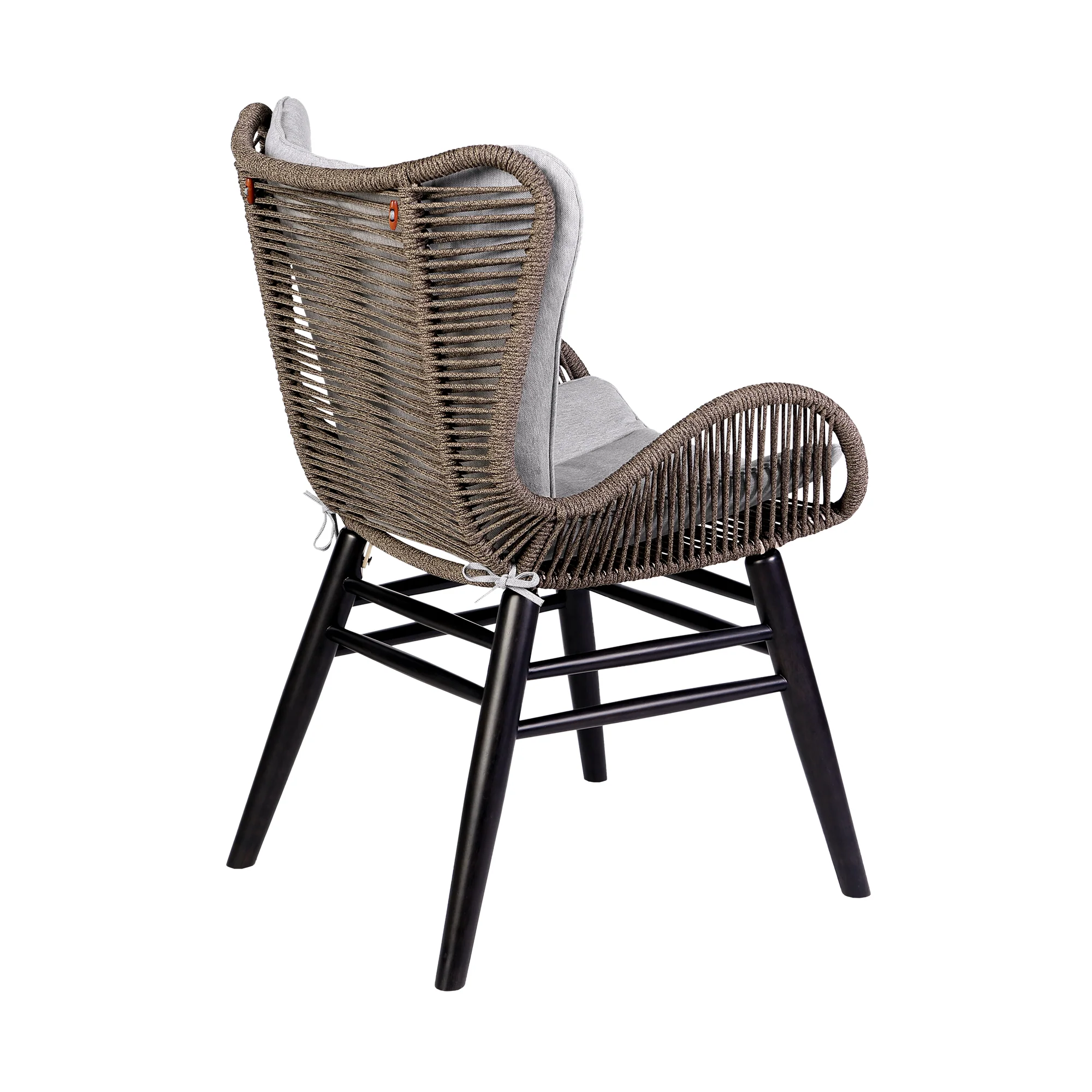 Sydney and Fanny 5 Piece Outdoor Patio Dining Set in Dark Eucalyptus Wood with Truffle Rope and Grey Cushions By Armen Living - Image 4