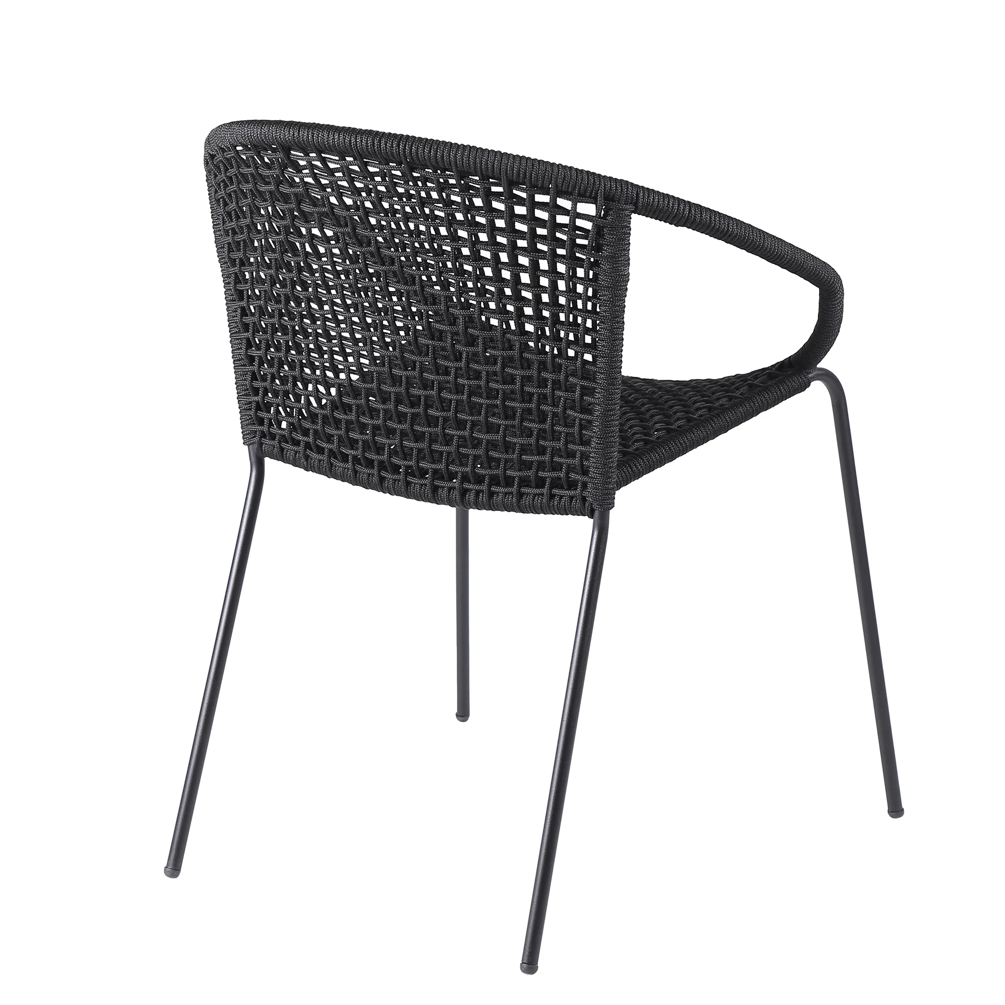 Sydney and Snack 3 Piece Outdoor Patio 36" Dining Set in Black Eucalyptus Wood and Black Rope By Armen Living - Image 4