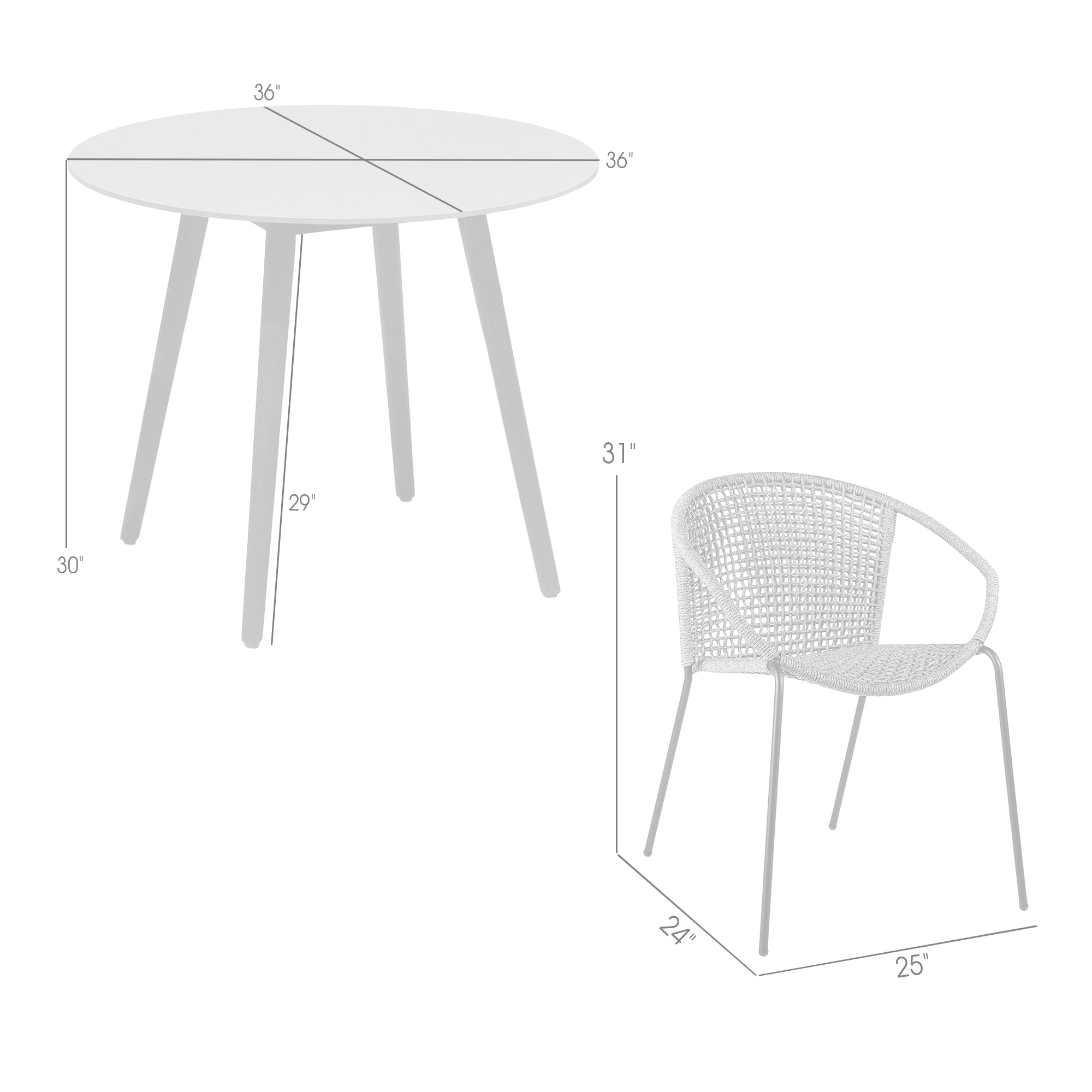 Sydney and Snack 3 Piece Outdoor Patio 36" Dining Set in Black Eucalyptus Wood and Black Rope By Armen Living - Image 9