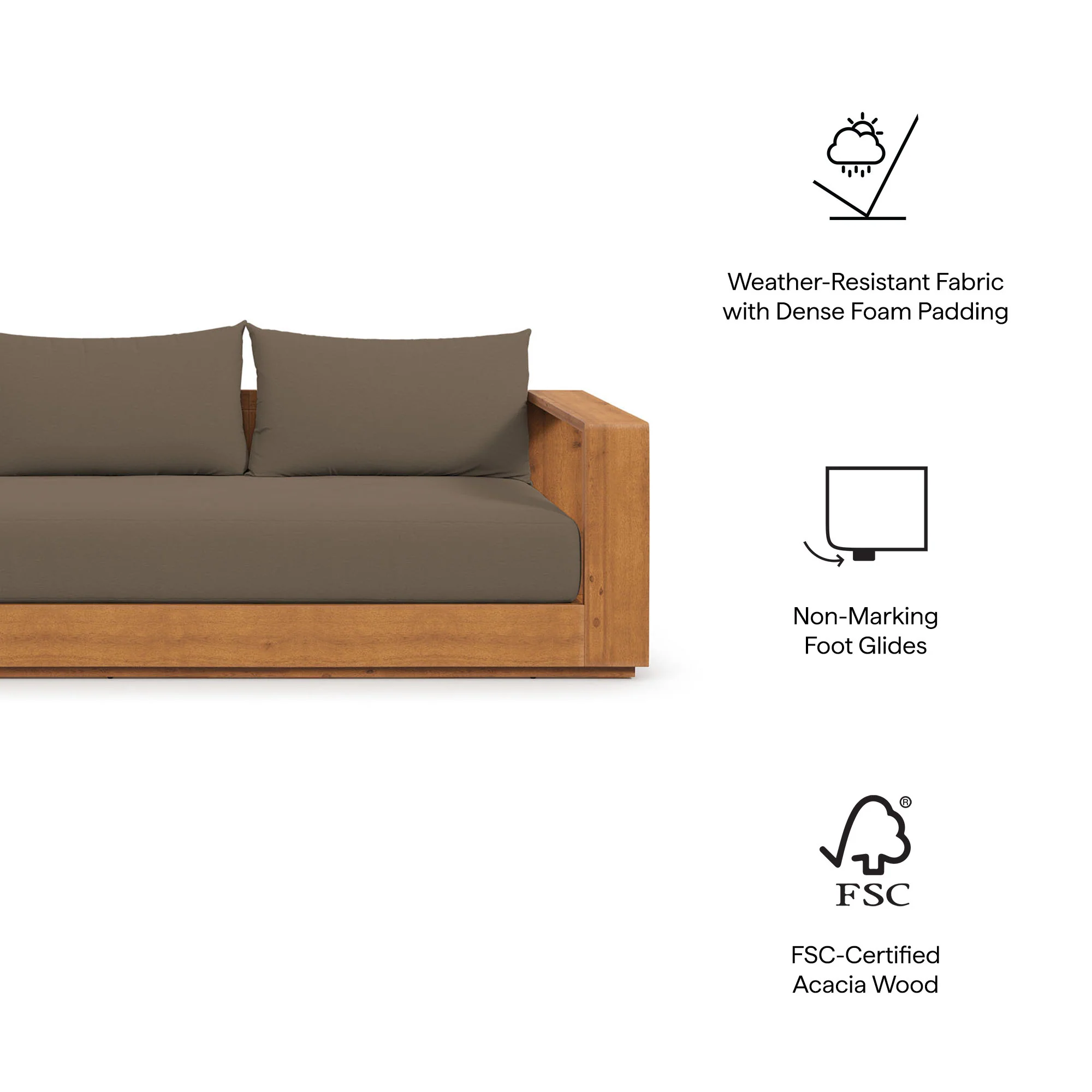 Tahoe 2-Piece Outdoor Patio Acacia Wood Sofa and Coffee Table Set by Modway - Image 6