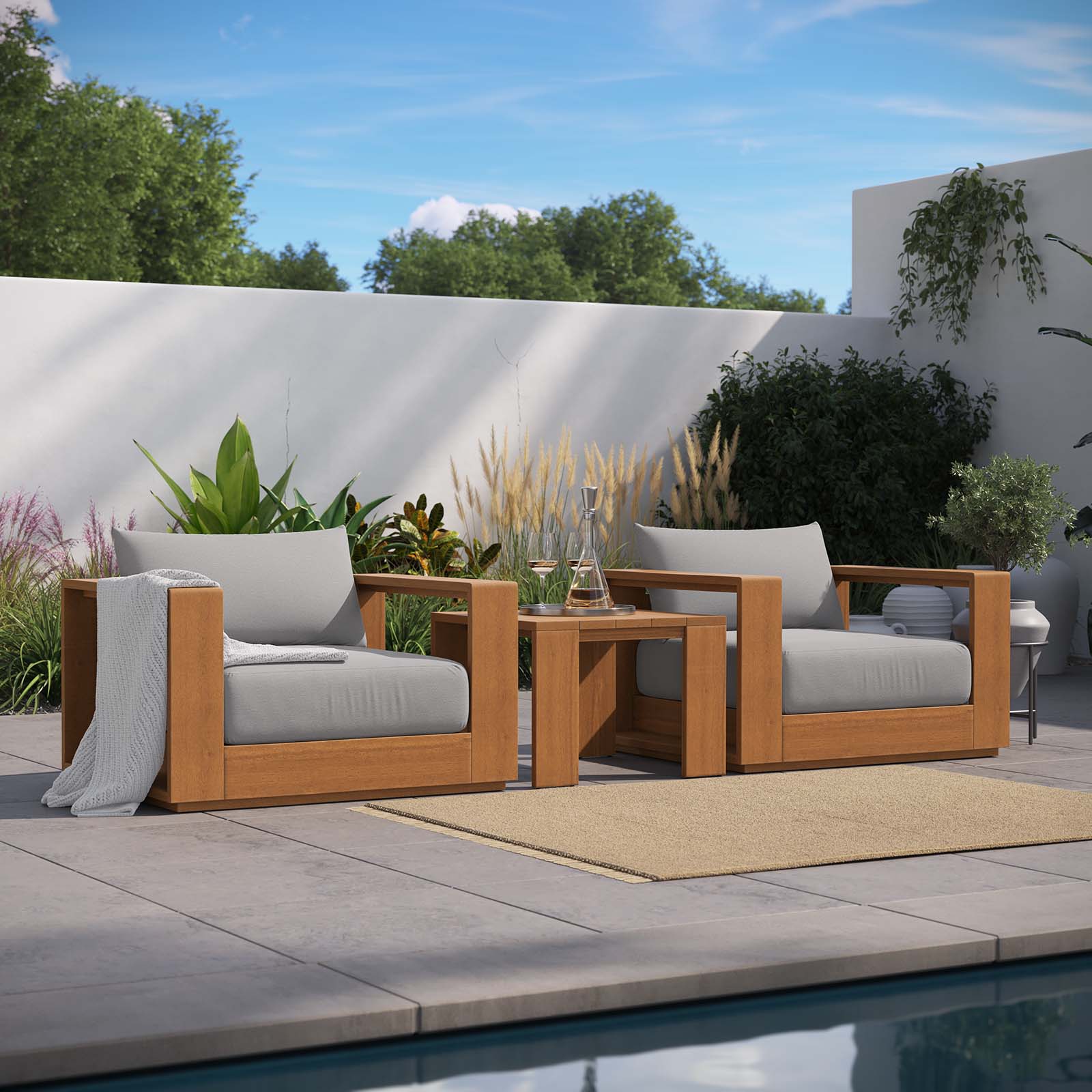 Tahoe Outdoor Patio Acacia Wood 3-Piece Furniture Set By Modway - EEI-6798