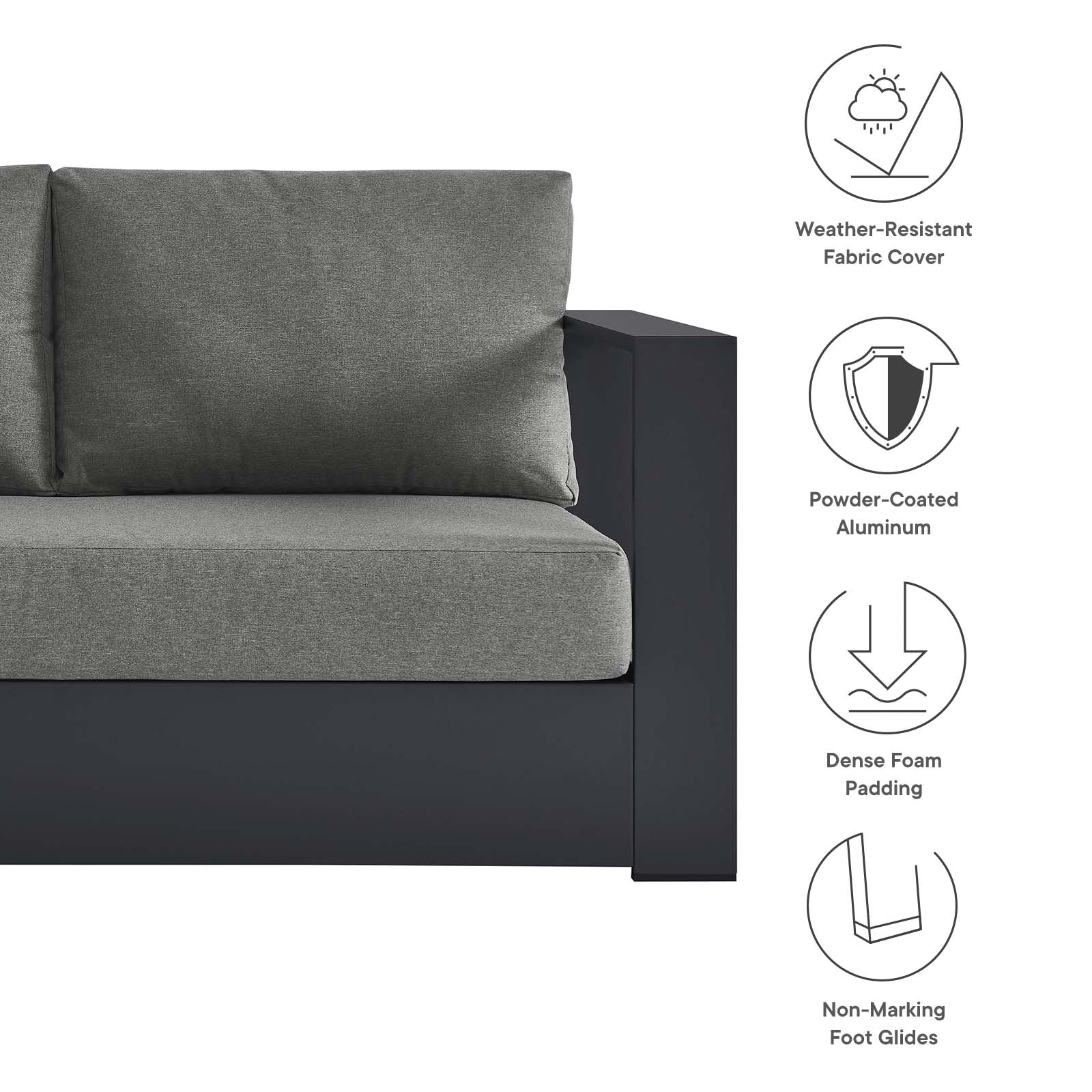 Tahoe Outdoor Patio Powder-Coated Aluminum 3-Piece Left-Facing Chaise Sectional Sofa Set By Modway - EEI-6672 - Image 3
