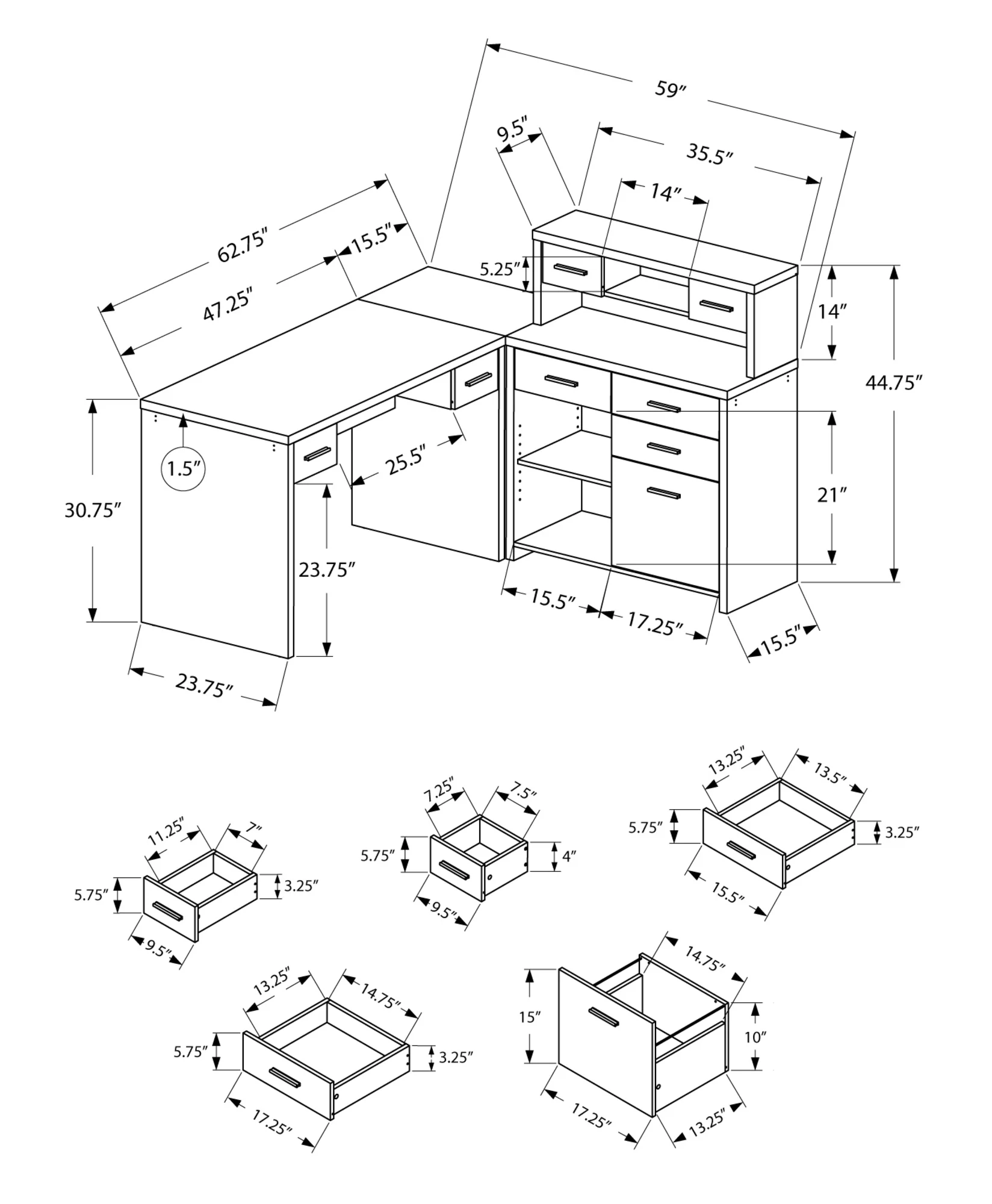Taupe Particle Board Hollow Core Computer Desk By Homeroots - Image 4