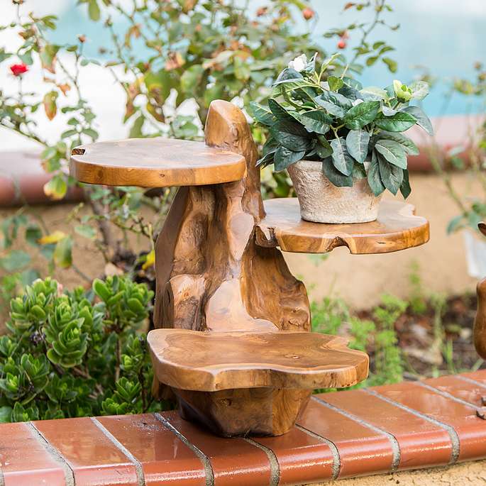 Teak 3 Tier Flower Stand Set of 2 By Garden Age Supply