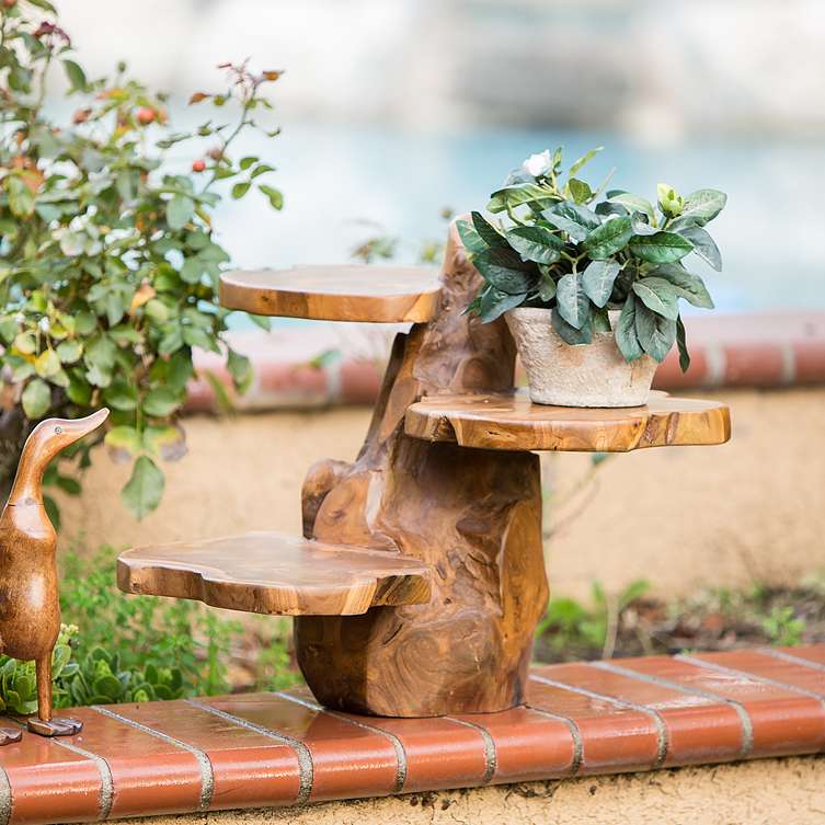 Teak 3 Tier Flower Stand Set of 2 By Garden Age Supply - Image 2