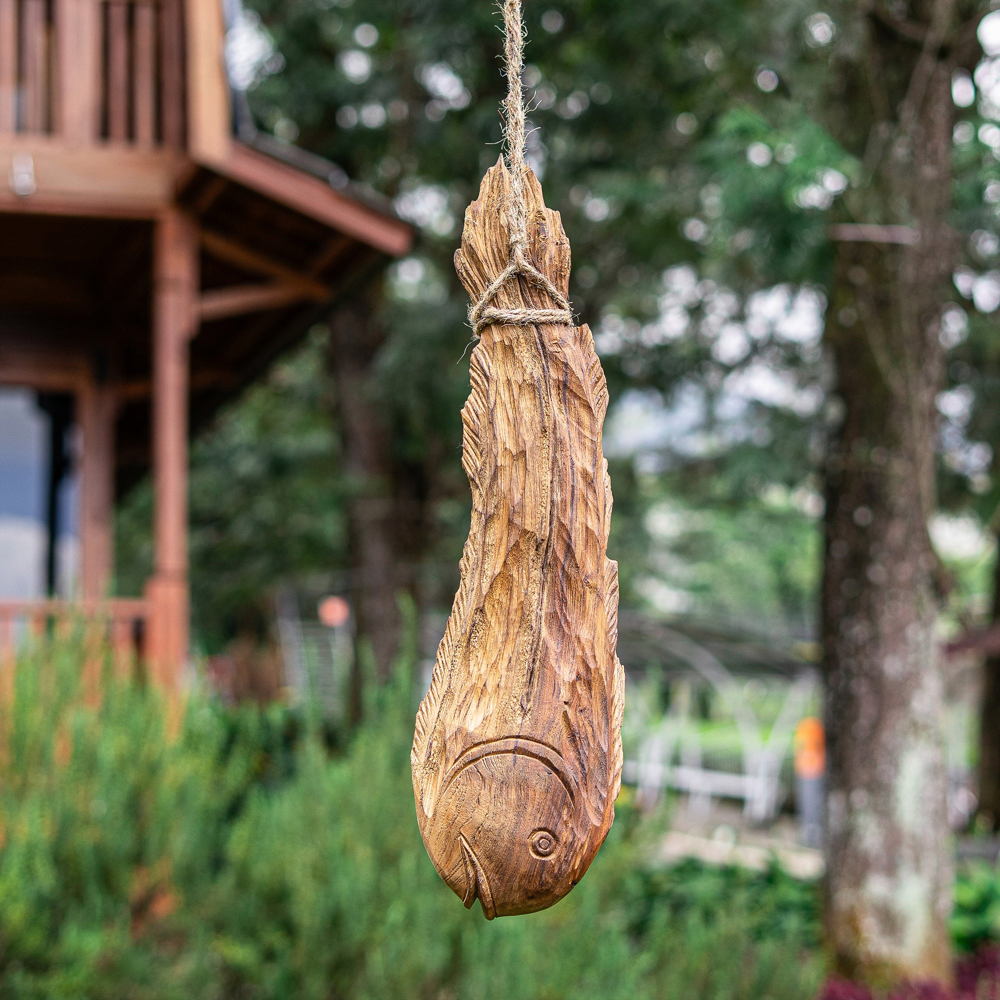 Teak Hanging Fish Set of 4 By Garden Age Supply
