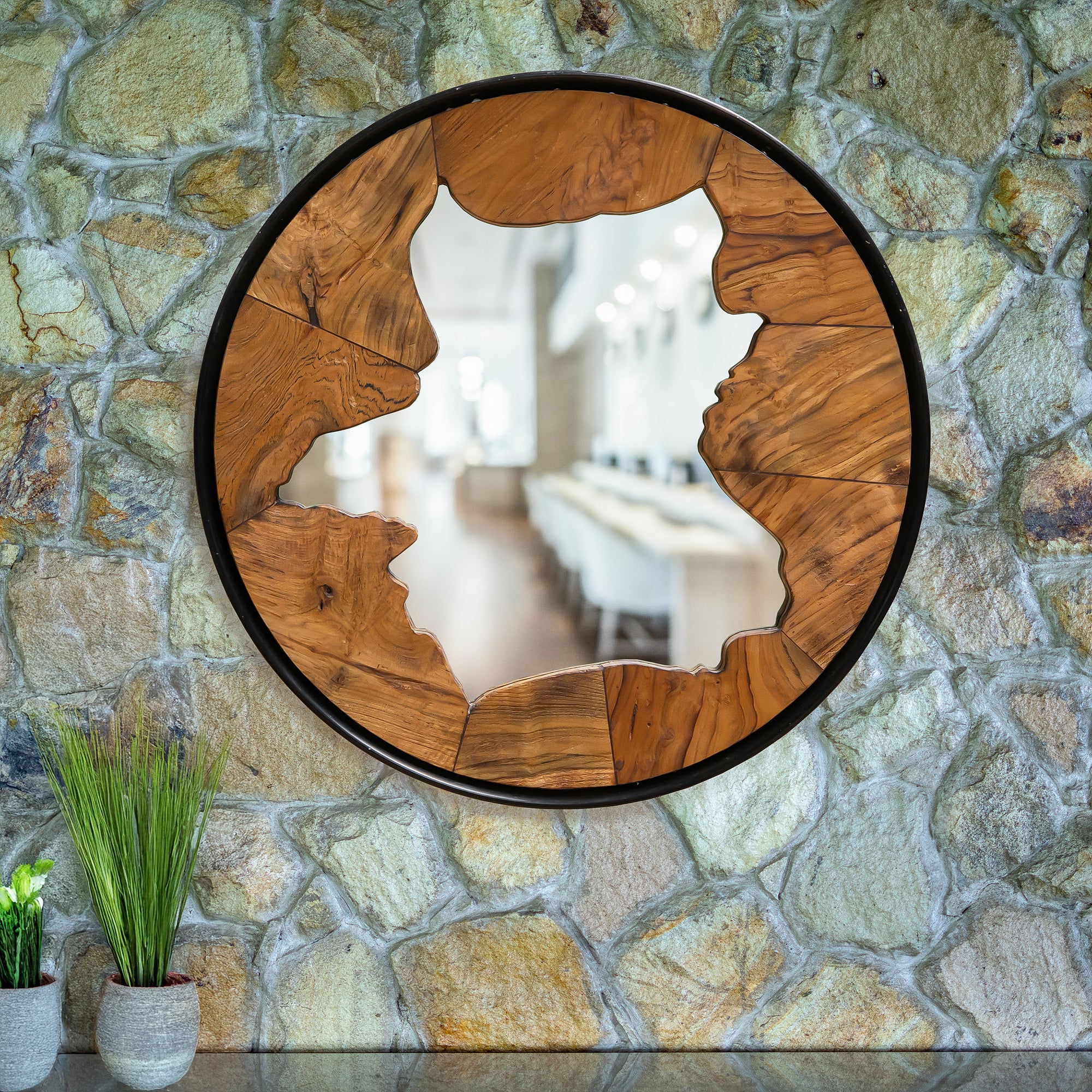Teak Mirror with Metal Frame Set of 2 By Garden Age Supply