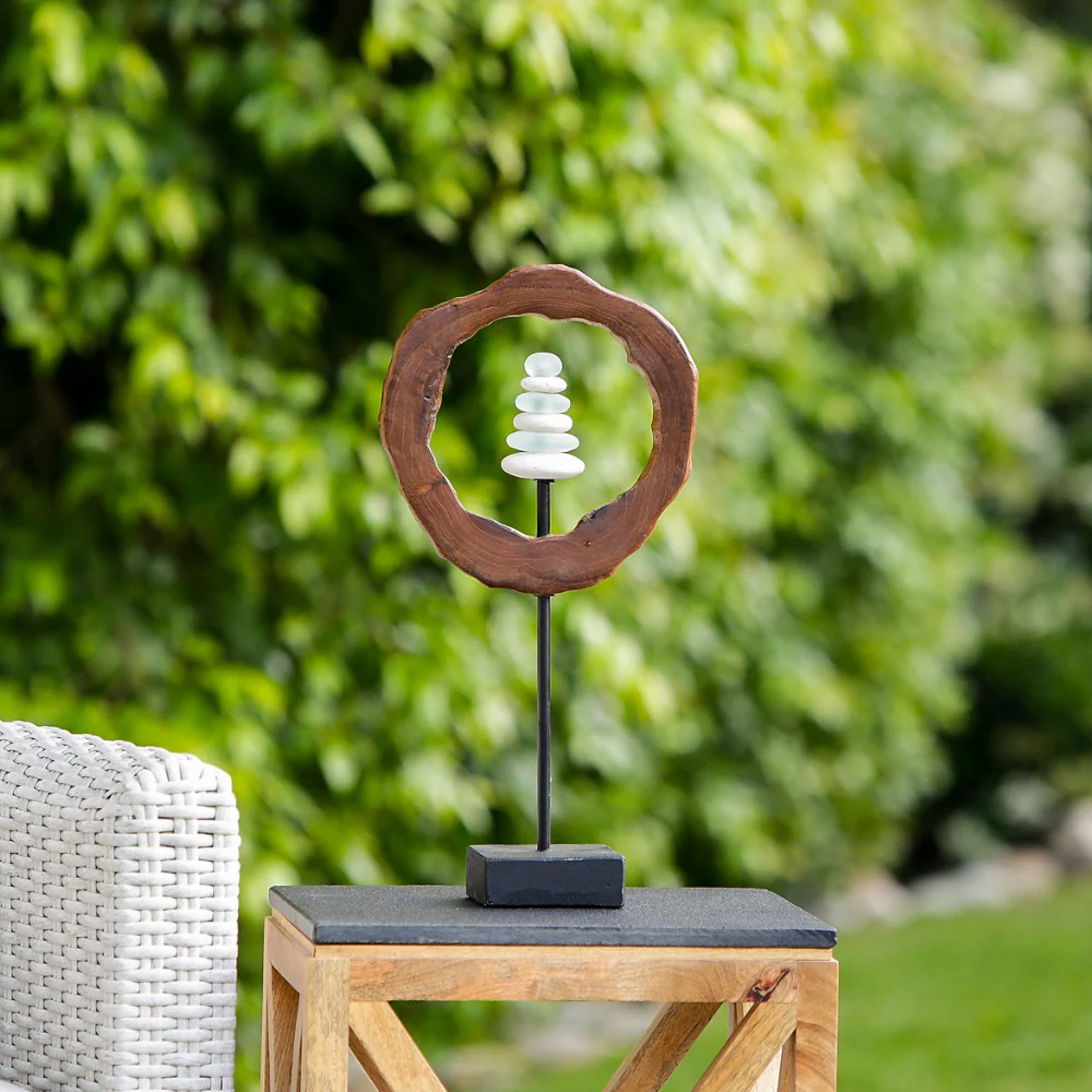 Teak Slab Ring Glass Cairn Set of 4 By Garden Age Supply - Image 3