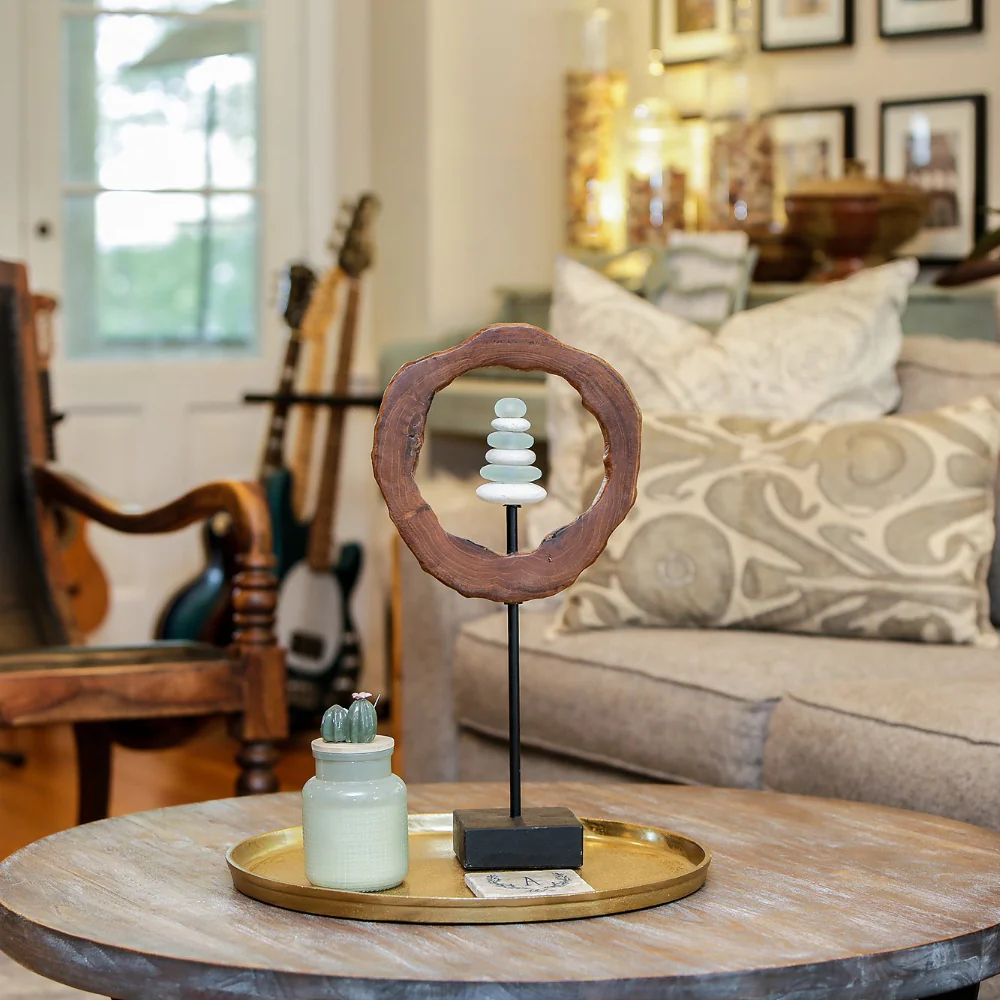 Teak Slab Ring Glass Cairn Set of 4 By Garden Age Supply - Image 4