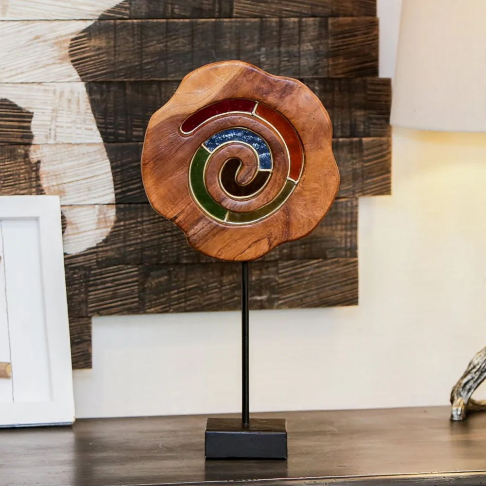 Teak Slab Stained Glass Spiral Set of 2 By Garden Age Supply